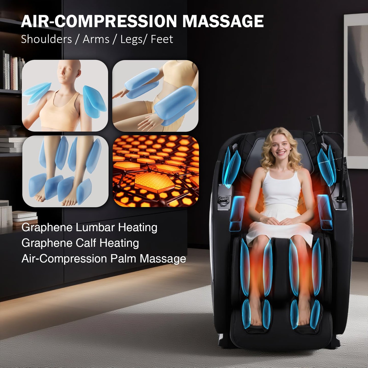 4D Massage Chair Full Body Zero Gravity Heated Recliner with Body Scan, 55" SL-Track & Stretch, 40 Airbags - Shiatsu, Knead, Foot Rollers, Voice & APP Control, 15 Auto Modes & 9 Techniques (Black)