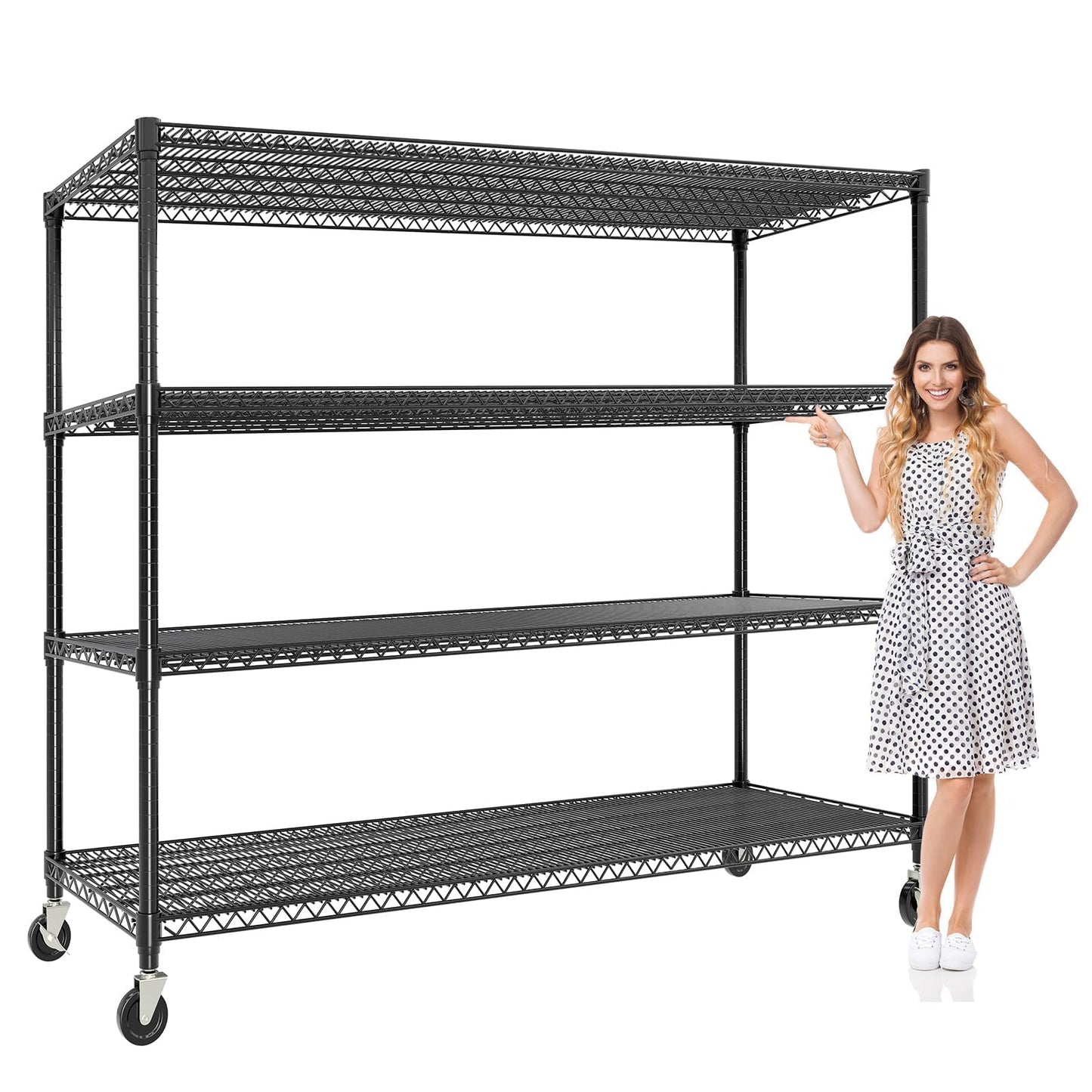 PeakPursuit 74" Heavy-Duty Metal Garage Shelving with Wheels, 4-Tier