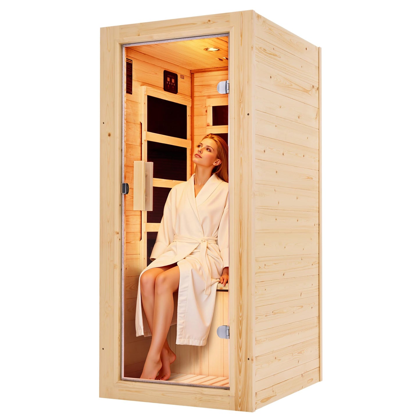 Albott Infrared Sauna 1 Person, Infrared Saunas for Home, 110V Spruce Wood Dry Sauna with Foot Warmer, Easy Assembly – Compact Indoor Spa, 149℉ Heating, LED Light, 27.2"x31.8"x60.2"