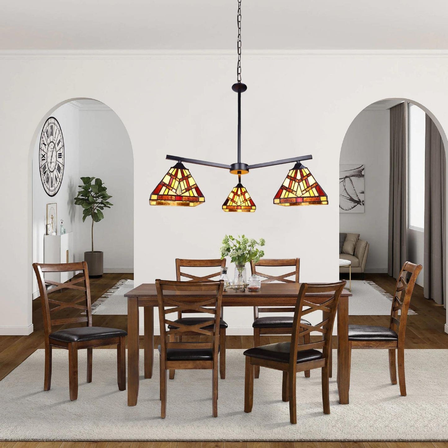 Chloe Lighting Vincent Mission Tiffany-Style Chandelier 3 Light 27in Wide Blackish Bronze Multicolor Glass Model CH3T523BM27-EE3