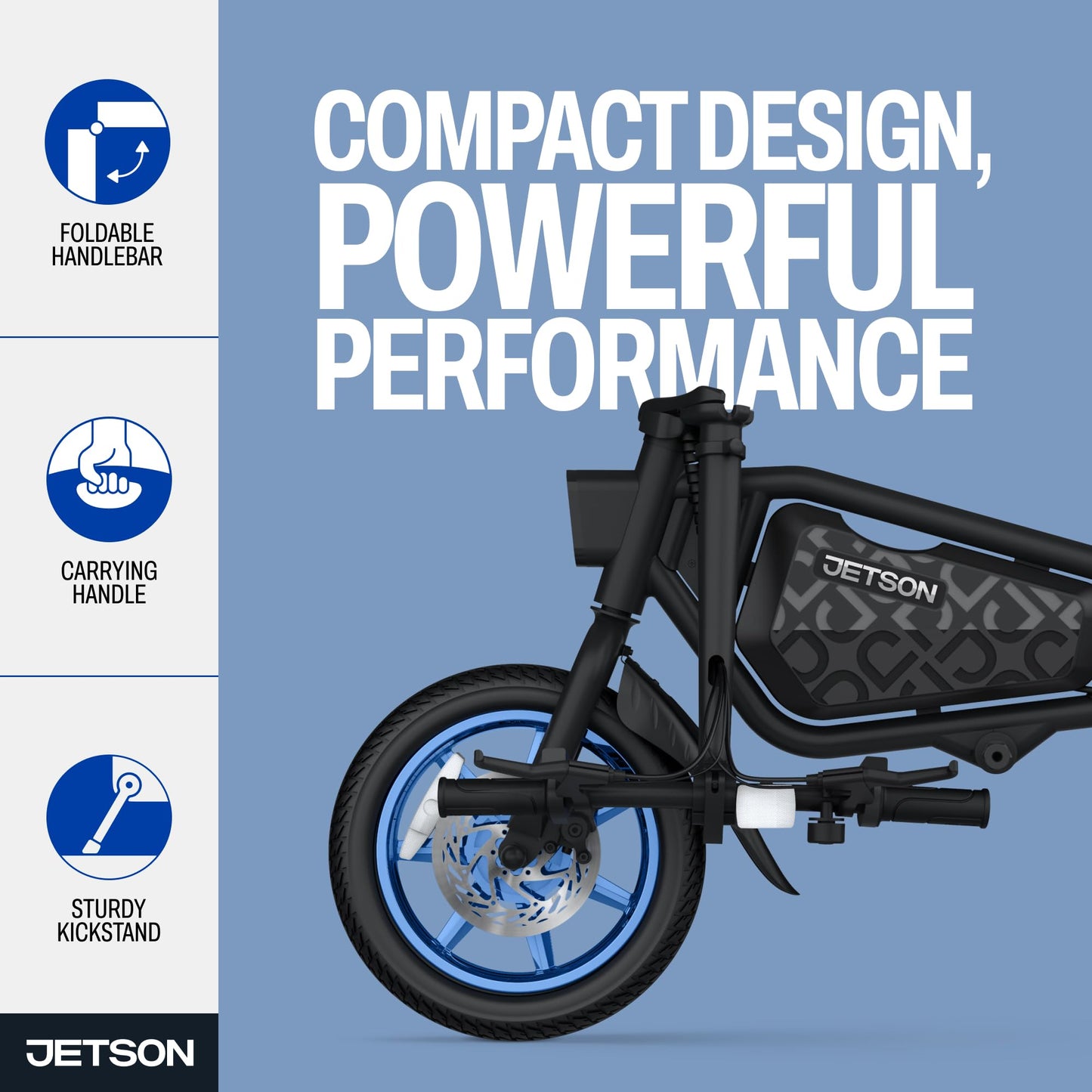 Jetson Bolt X Electric Bike, Foot Pegs, Easy-Folding, Built-in Carrying Handle, Rear Cargo Rack, Twist Throttle, Cruise Control, Up to 15.5 MPH, Range Up to 15 Miles, Ages 12+, Black, JBOLTX-BLK