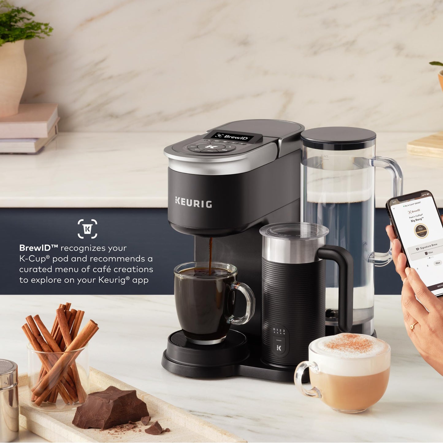 Keurig K-Café SMART Single Serve Coffee Maker with WiFi Compatibility, Latte and Cappuccino Machine with Built-In Frother, 6 Brew Sizes, Black