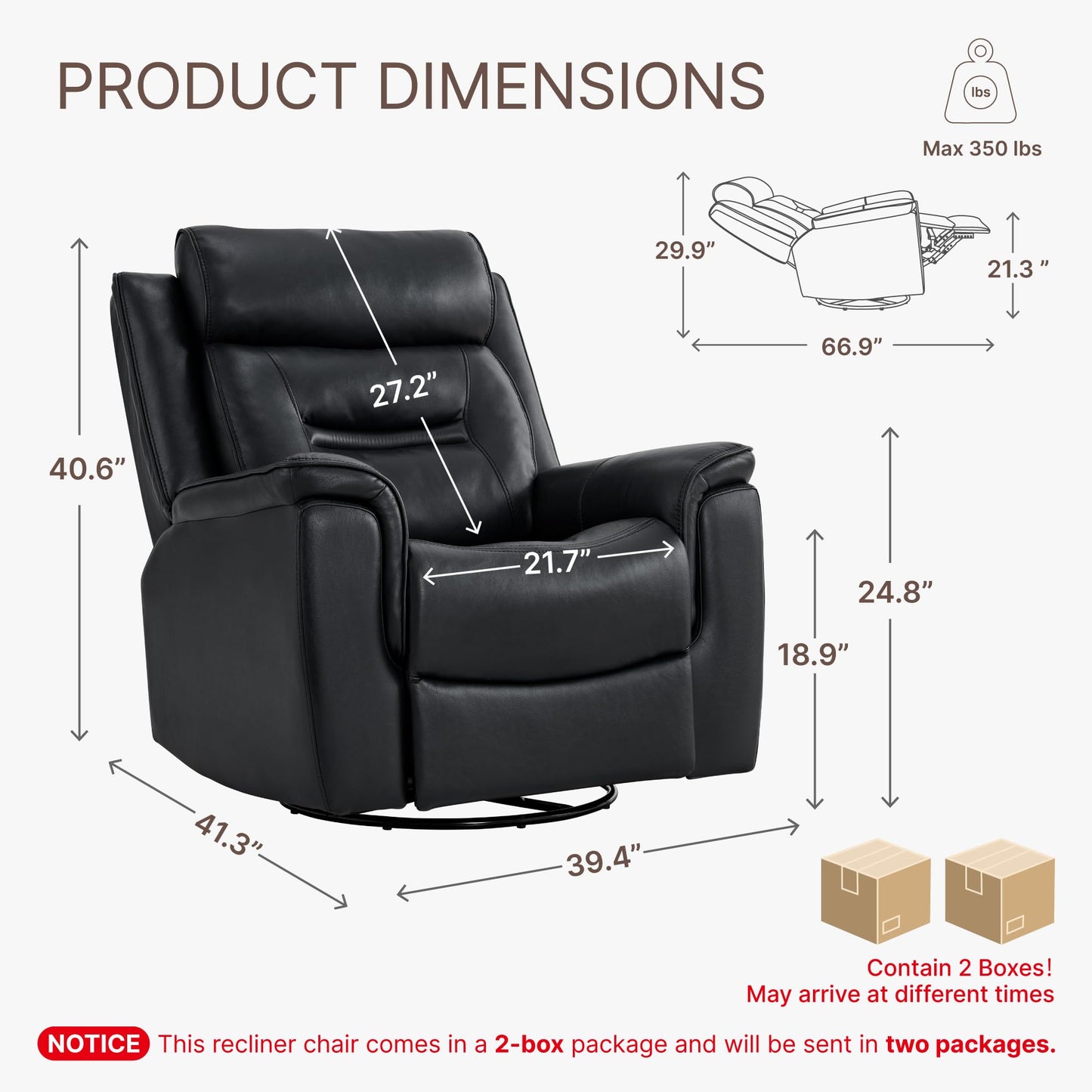 KISLOT Leather Recliner Chair, 360° Swivel Rocker Faux Leather Manual Recliner with Adjustable Backrest & Footrest Ergonomic Single Lounge Chair for Living Room, Bedroom, Home Theater
