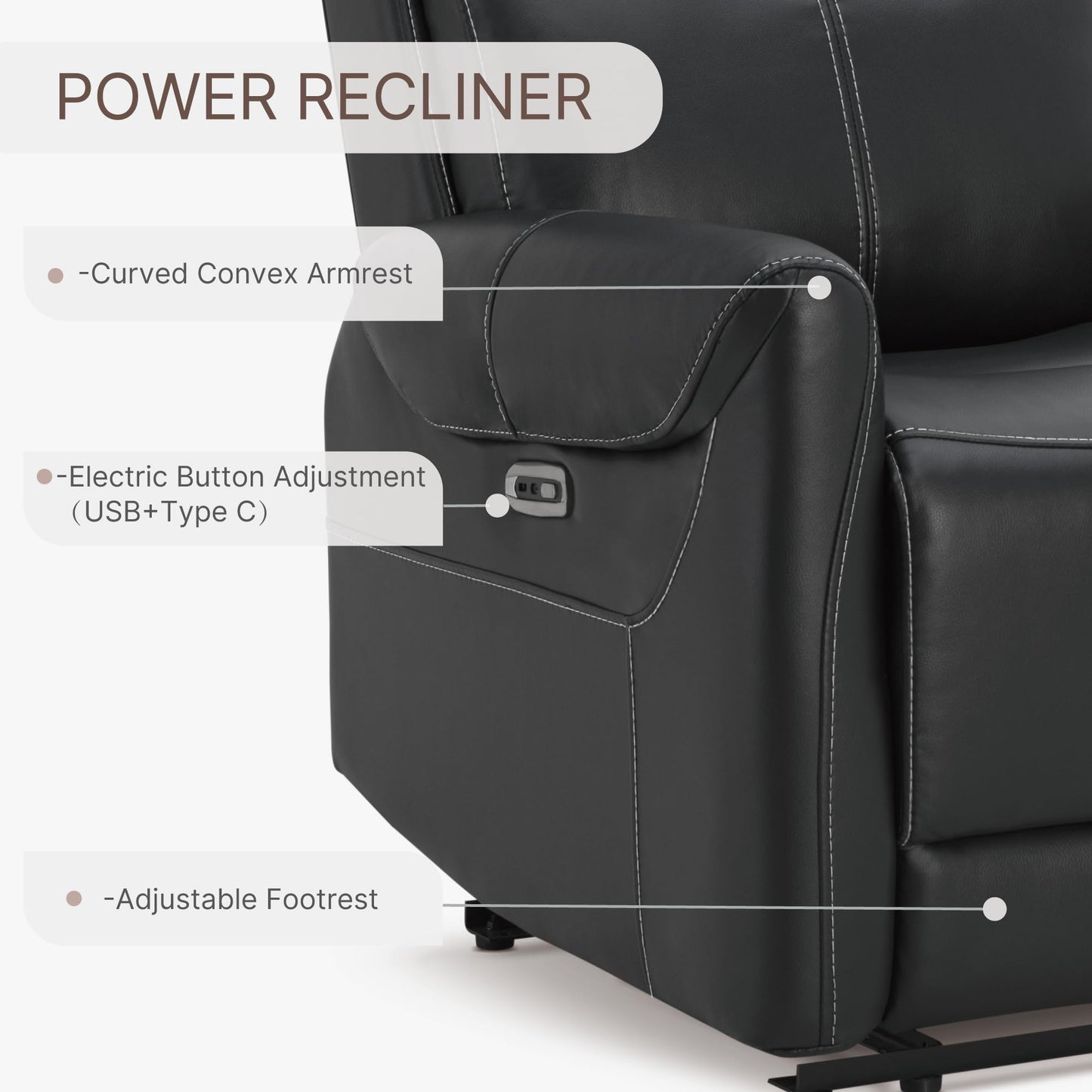 KISLOT Wall Hugger Recliner Chair for Adults, Faux Leather RV Recliner with USB Charging Ports Electric Power Reclining Sofa for Living Room Home Theater Seating Bedroom