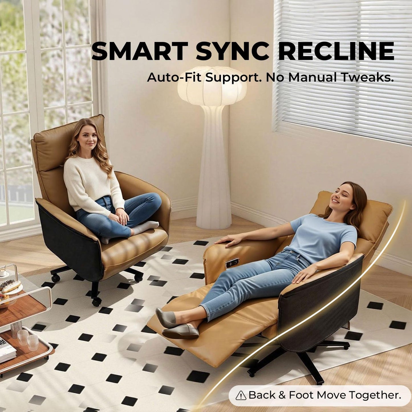 Liftsync Ergonomic Executive Recliner, Adjustable Electric Office Chair 90-155° with Footrest, 4-Position Headrest, 300LBS Heavy Duty, 2-in-1 Base Swivel Desk Chair w/USB, Brown & Black PU Leather