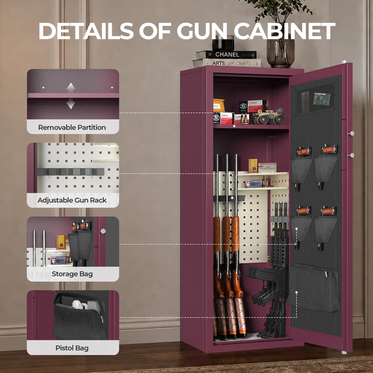 KAER 8-12 Gun Safe with Digital Electronic Keypad and Fingerprint, Heavy-Duty Long Rifle Safe for Rifles and Pistols with Removable Shelves, For Living Room Office Garage Shooting Range