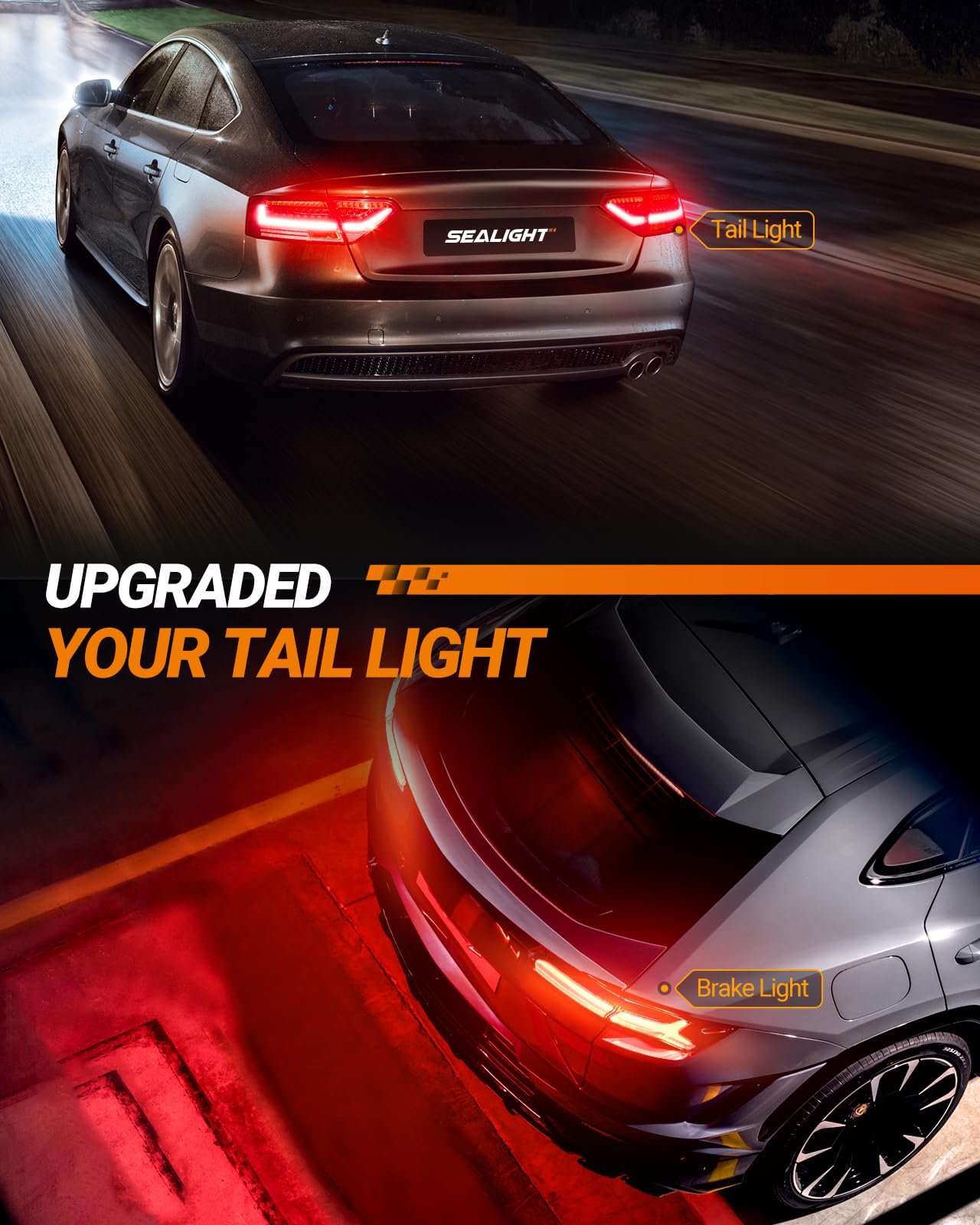 SEALIGHT 3157 LED Bulb Red, 1200% Brightness for Brake Lights, Aluminum, Model J7, Size 3156/3157, 2PCS