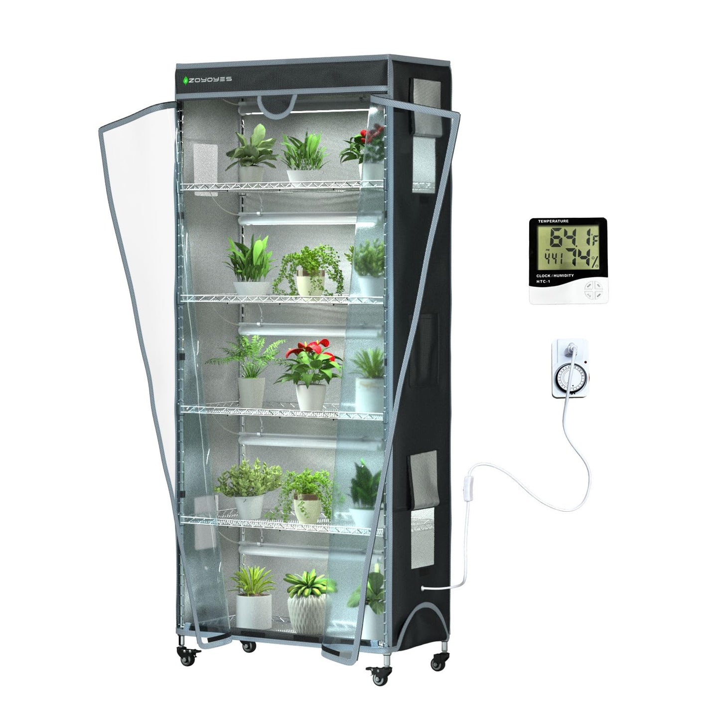 ZOYOYES Indoor Greenhouse 6-Tier Plant Stand with Grow Lights & Cover