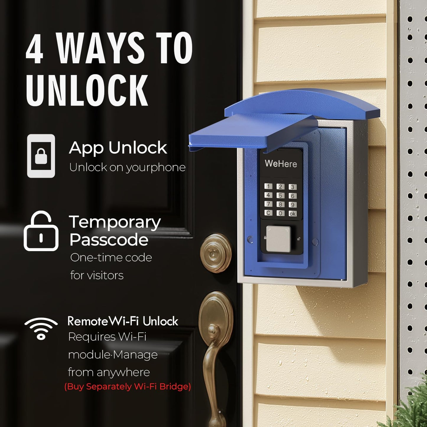 Key Lock Box Wall Mount with Key Drop Slot, Smart Digital Lockbox, OTP/APP Bluetooth/Wi-Fi/Fixed Code/Key Unlock, Key Safe Security Storage for House Outside, Realty Business, Apartment, Store
