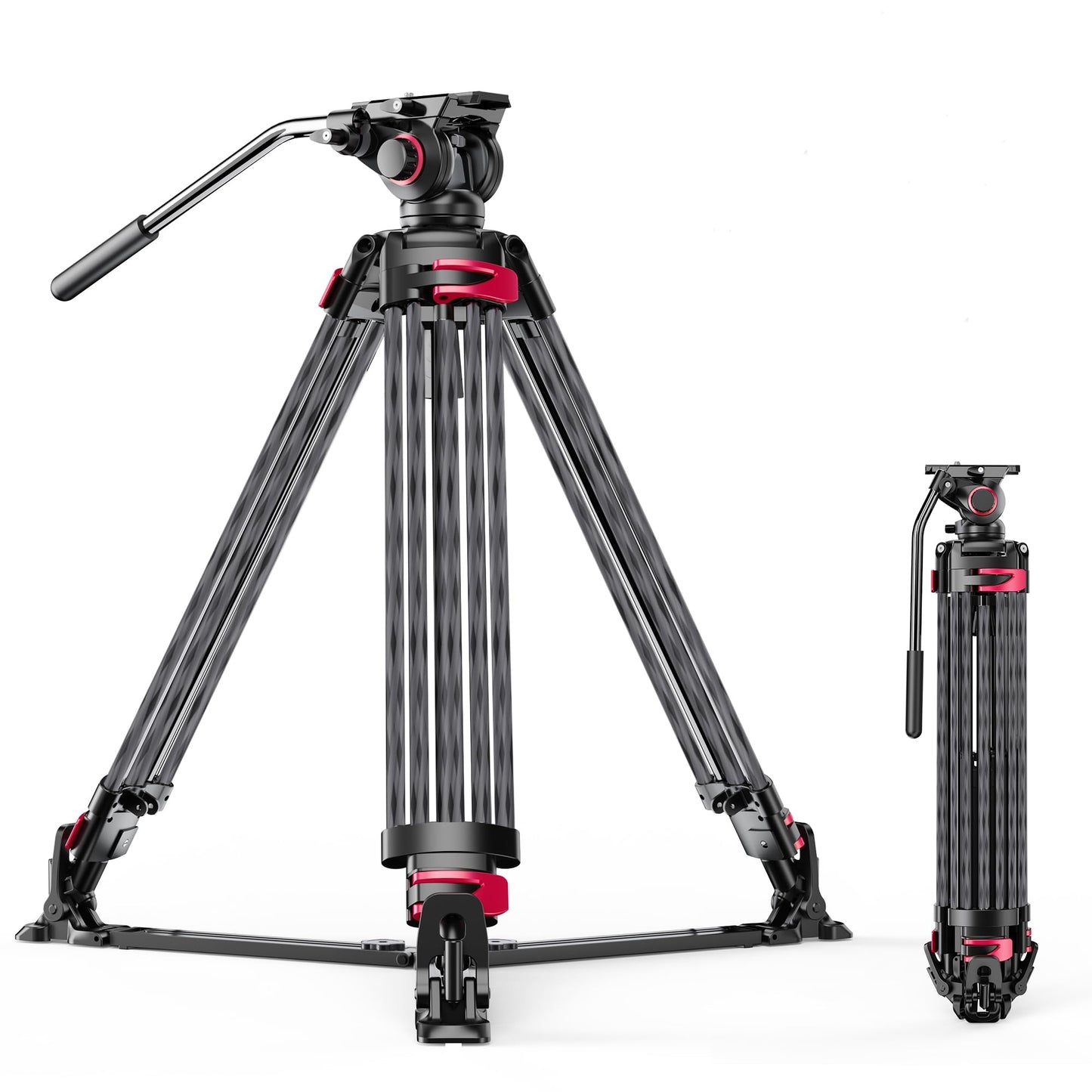 miliboo Carbon Fiber Tripod,Camera Tripods Stand with Infinitely Damped Head,Professional Photography Equipment Kit,75mm Bowl,Max Load 33 lbs,Heavy Duty Tripod with Ground Extender（MTT609B）