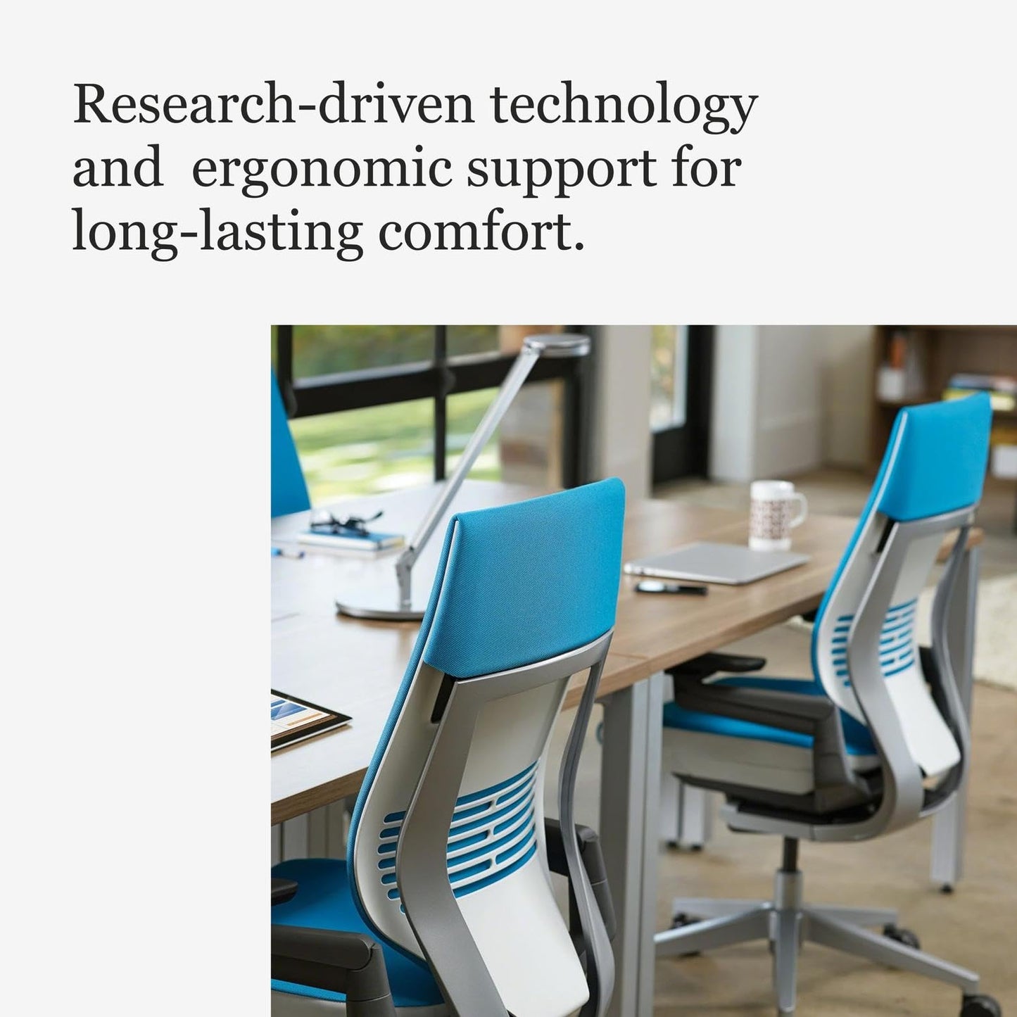 Steelcase Gesture Office Chair - Ergonomic Work Chair with Wheels for Carpet - Comfortable - Intuitive-to-Adjust for Desk - 360-Degree Arms - Blue Jay Fabric