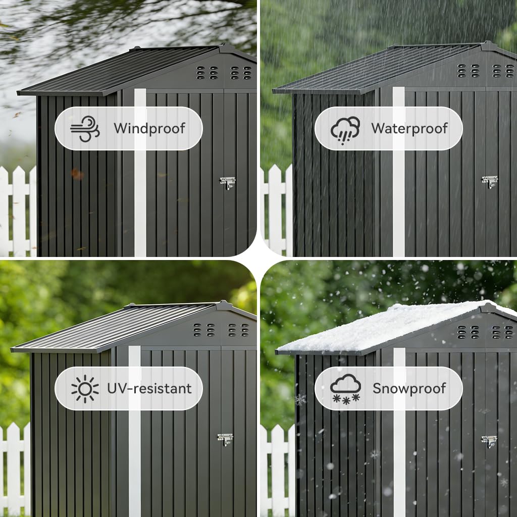 COMHOMA 6'x4' Shed Outdoor Storage Metal with Lockable Doors & Vents