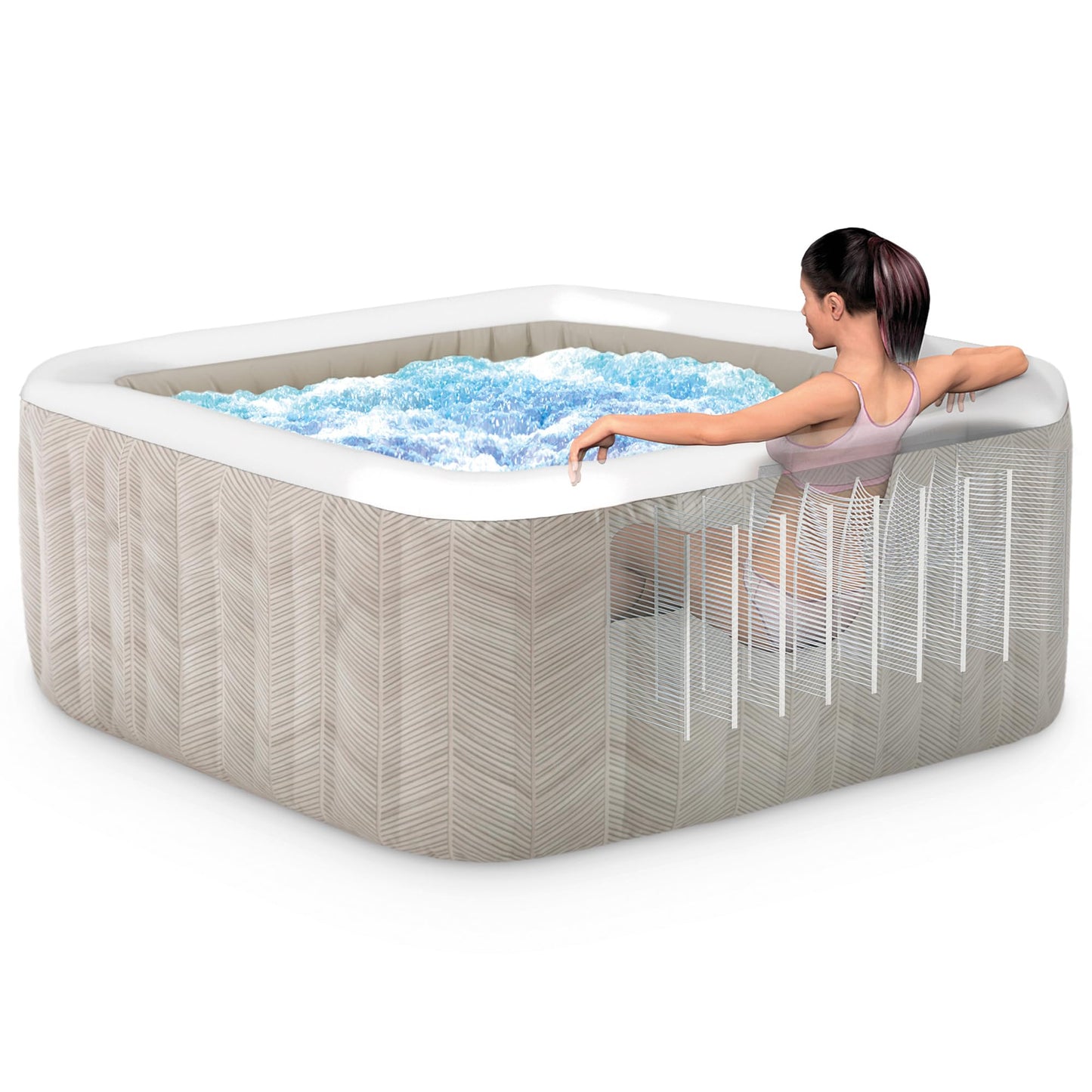 INTEX 28445EH 4 Person PureSpa Chevron Deluxe Outdoor Inflatable Portable Hot Tub, Includes Energy Efficient Spa Cover, Spa Control App, Saltwater System Ready, 69" x 69" x 28"