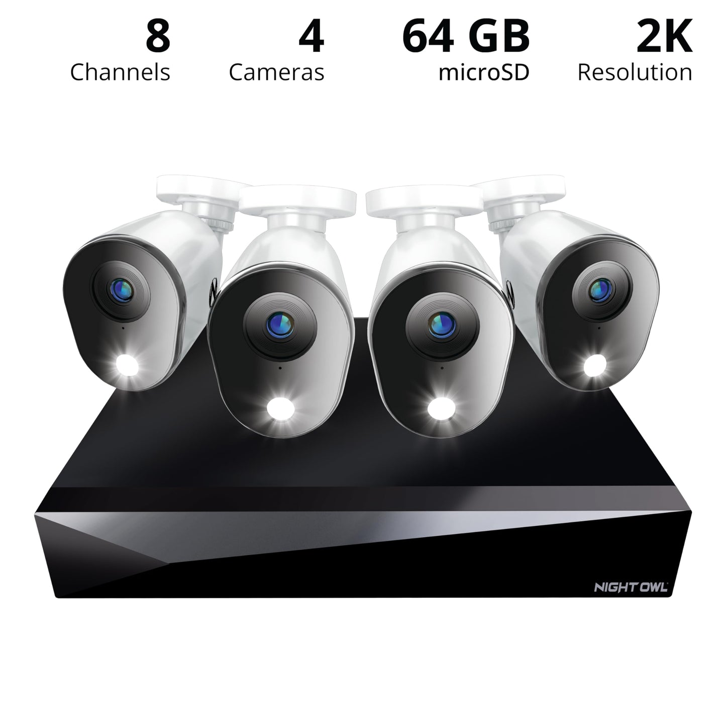 Night Owl 2K (4MP) Wired Home Security Camera System, 8-Channel DVR with 4 Indoor/Outdoor Cameras, 64GB microSD Storage, Motion Alerts, Remote Viewing, No Monthly Fees