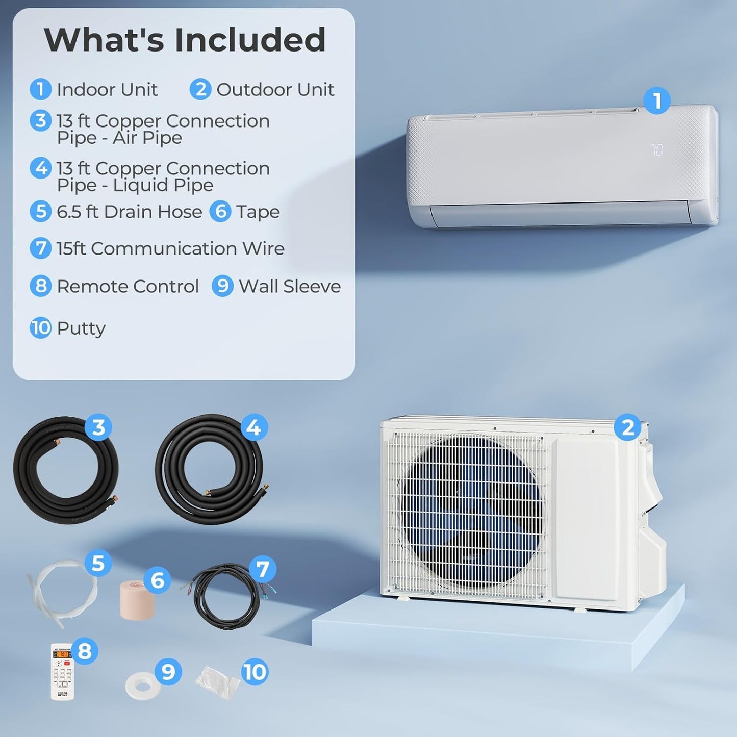 SIMOE 9000 BTU Mini Split Air Conditioner and Heat Pump, 115V 20.5 SEER2 WiFi Enabled Mini Split AC/Heating System, Cools Up to 450 Sq.Ft, Ductless Inverter AC Unit with Pre-Charged Condenser