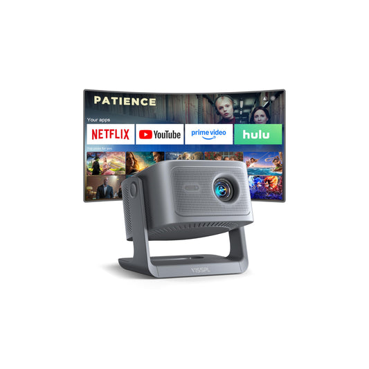 【Officially-Licensed APP & 2500ANSI】Smart 4K Projector with WiFi and Bluetooth, VISSPL Native 1080P Auto Focus & Keystone Portable Outdoor Projector, 4K Support Home Movie Projector Grey
