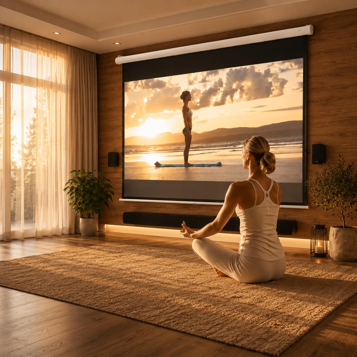110" Motorized Projector Screen, Electric 16:9 Projector Screen with Remote Control, Indoor/Outdoor HD Movie Screen, Wall/Ceiling Mounted, Perfect for Home Office Theater TV, White