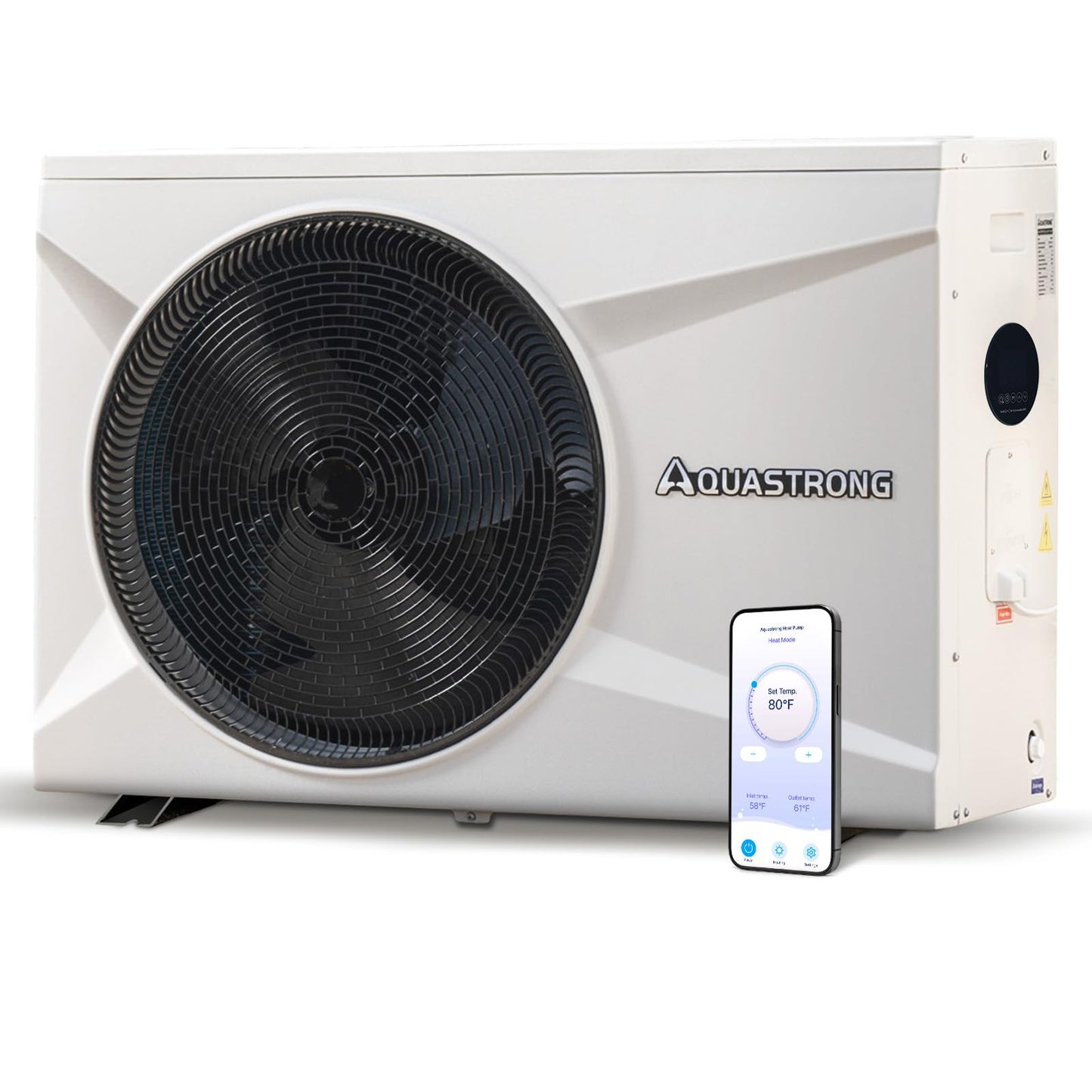 AQUASTRONG Inverter Swimming Pool Heat Pump,Pool Heater for Above Ground and Inground Pool Heating Smart WiFi Control and Cooling Pool Heater Pools Up to, 7500 Gallons