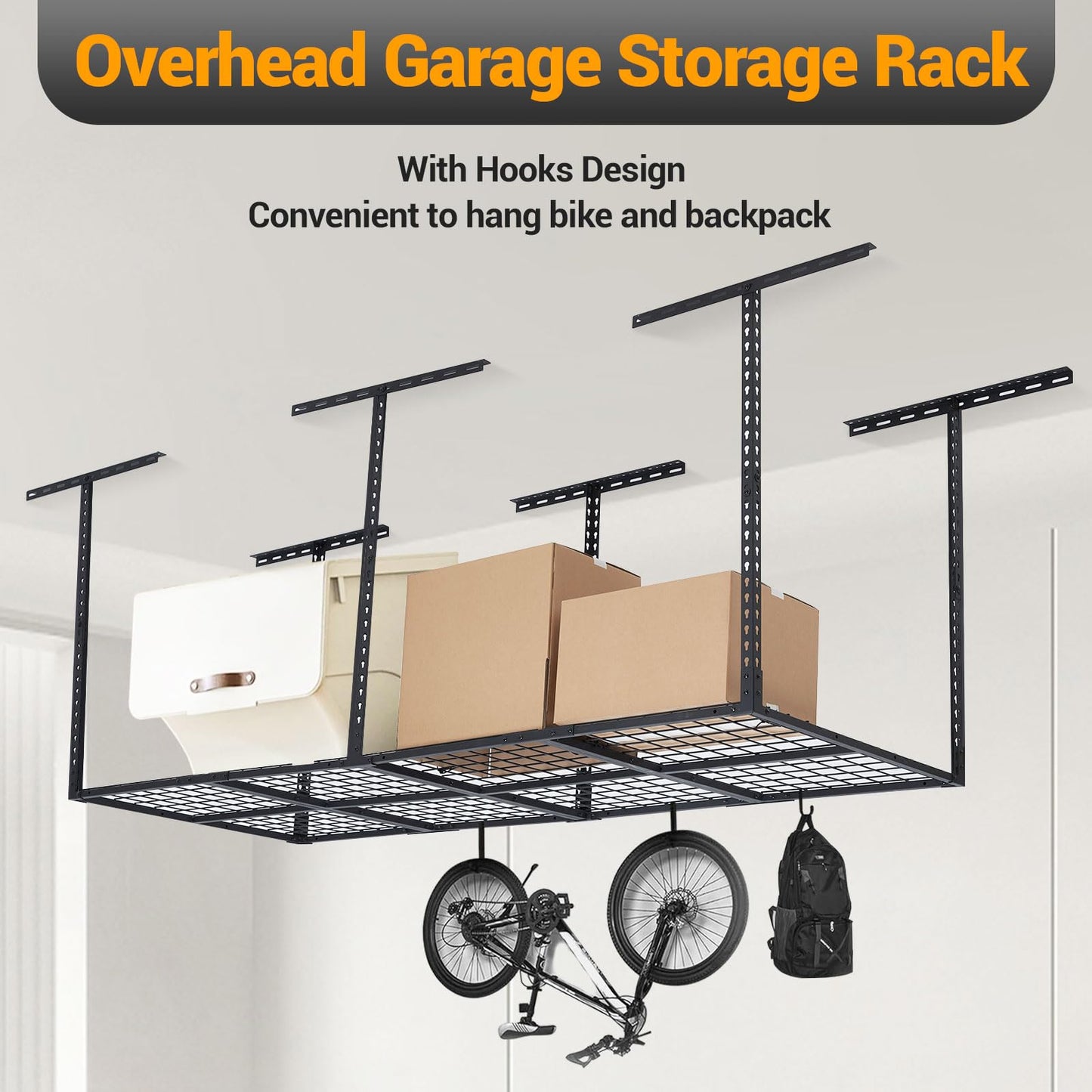 3x8FT Overhead Garage Storage Rack, 600LB Capacity Heavy Duty Ceiling Storage Racks, 22-40" Height Adjustable Metal Organizer System for Seasonal Items & Tools
