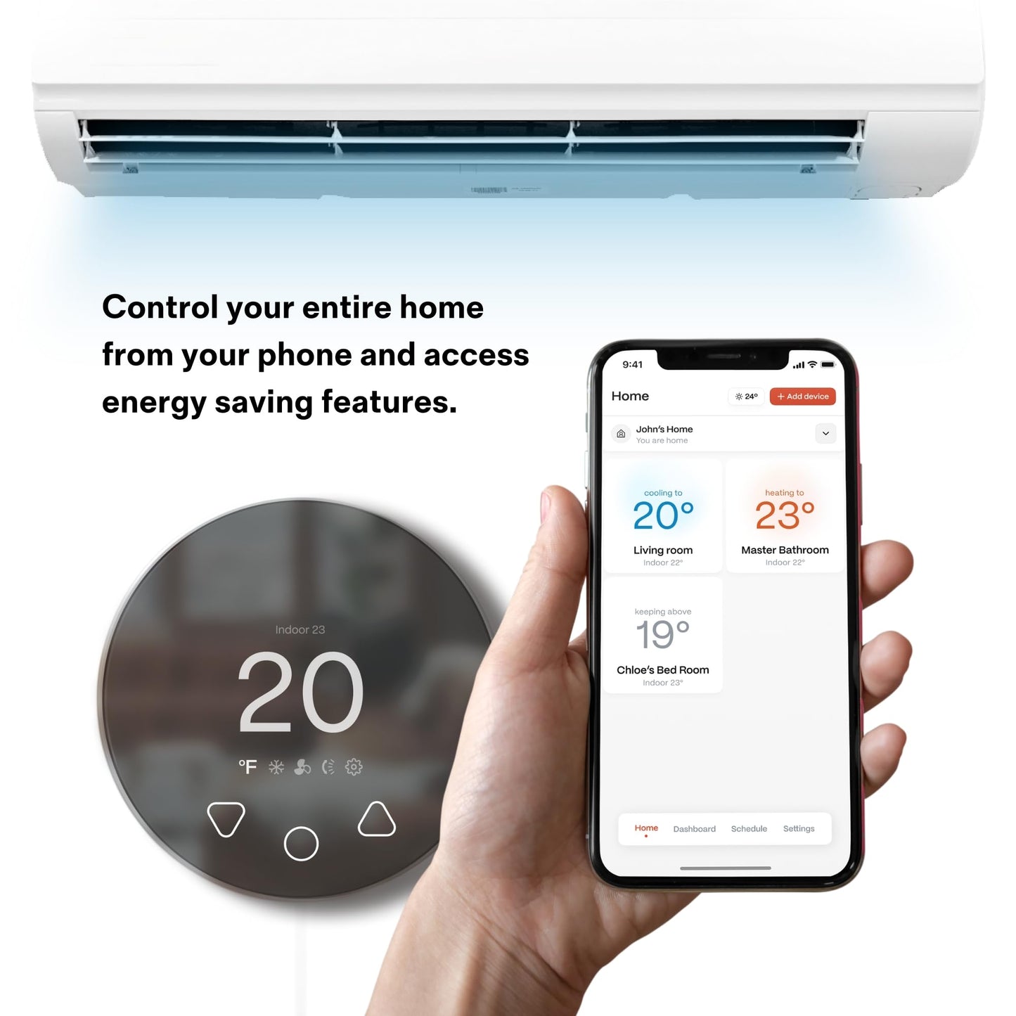 Boldr Klima Smart Thermostat for Air Conditioners, Window A/C, Mini Splits & Heat Pumps - Alexa & Google Home Compatible, WiFi Control App, Energy Saving, Easy DIY Install, Aluminum Silver