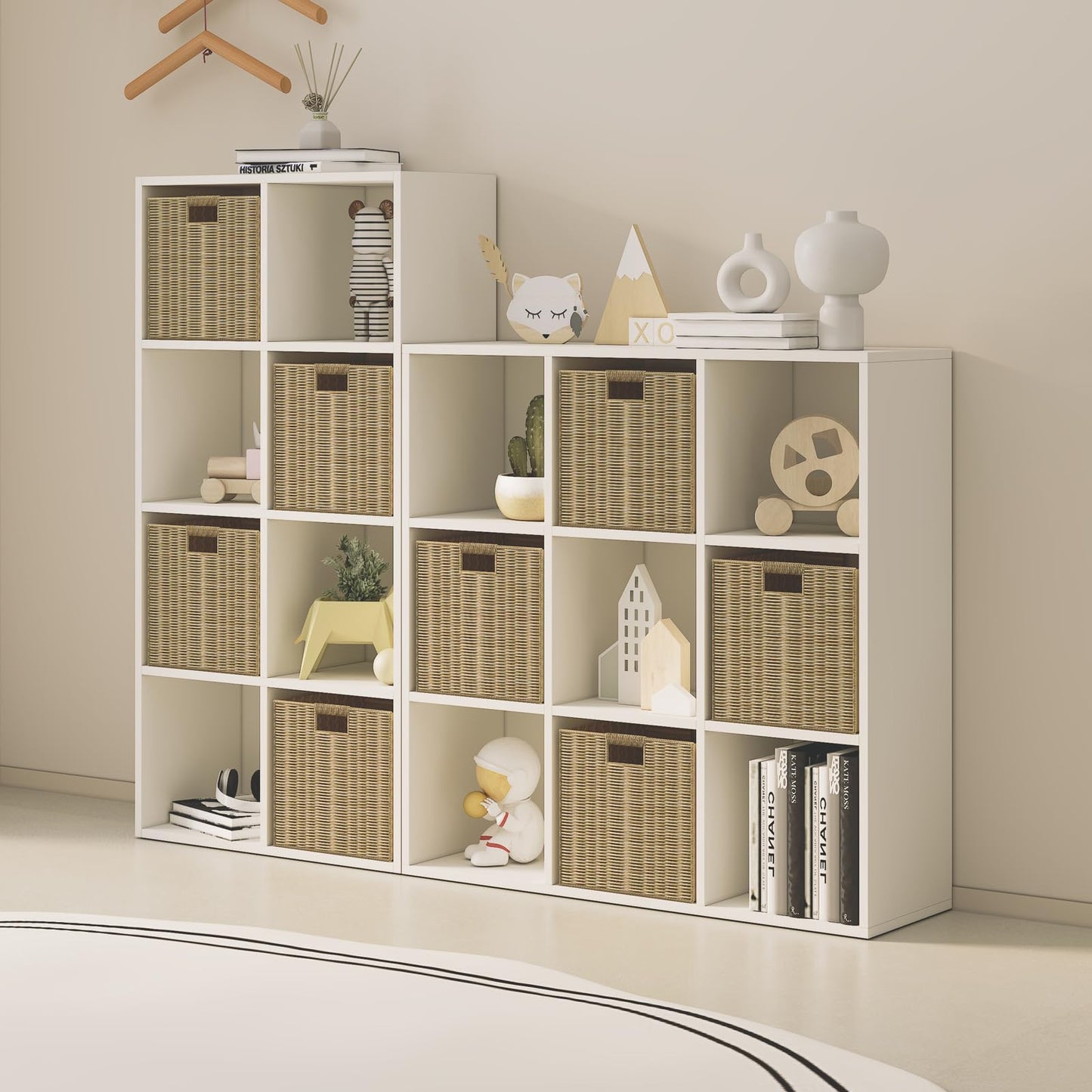 Wood Cube Storage Organizer Closet Cabinet for Living Room Bedroom Study Shelf Bookcase Wooden Floor Standing Open Bookshelf for Kids Home Office Display Storage Cabinet (White, 8-Cube, 11.81in)