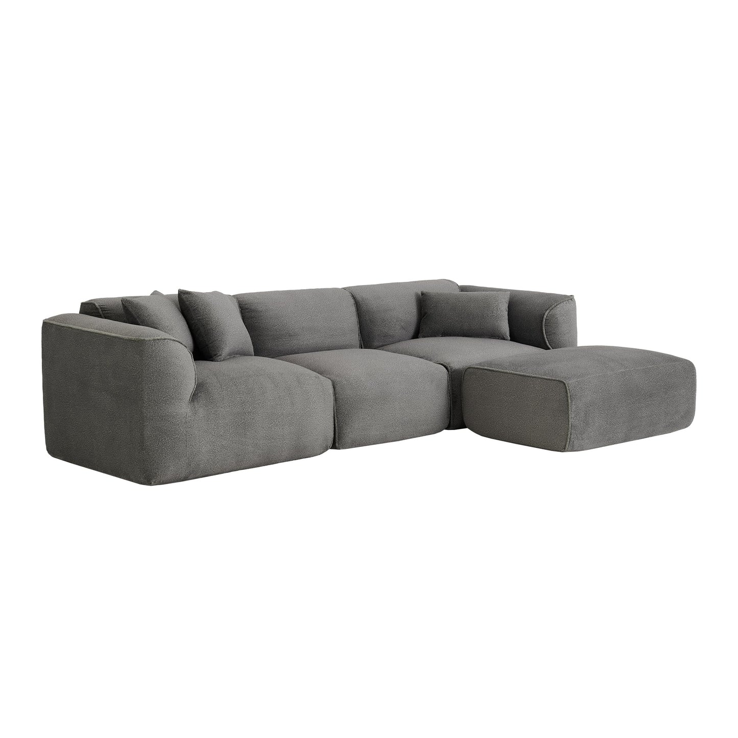 Merax Modern Oversized L-Shaped Sectional Sofa with Ottoman, Velvet 4-Seat Couch Set Sleeper Bed with 3 Throw Pillows, Gray