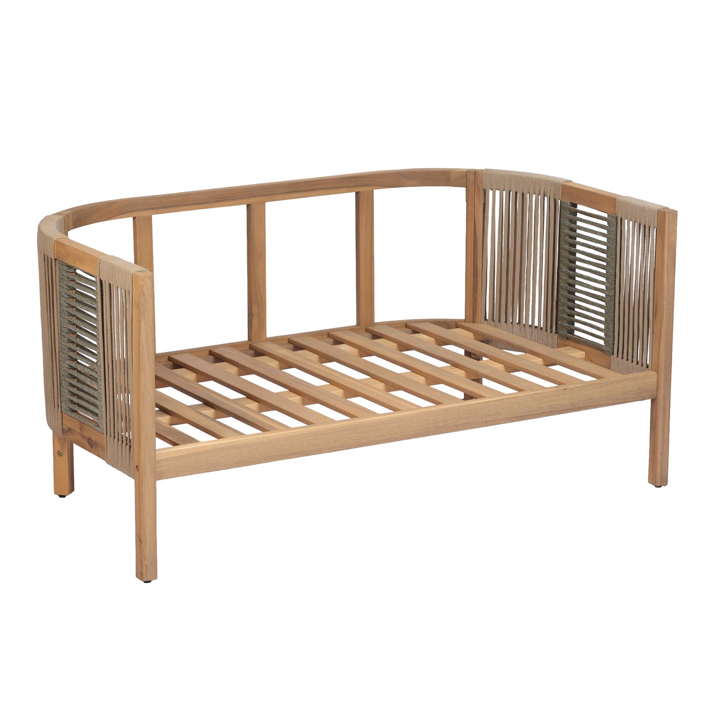 Christopher Knight Home Outdoor Acacia Wood Loveseat with Coffee Table, Acacia Wood Patio Furniture, Outdoor Conversation Sofa Set, Patio Sectional Chat Set for Backyard Balcony, Teak+ Beige