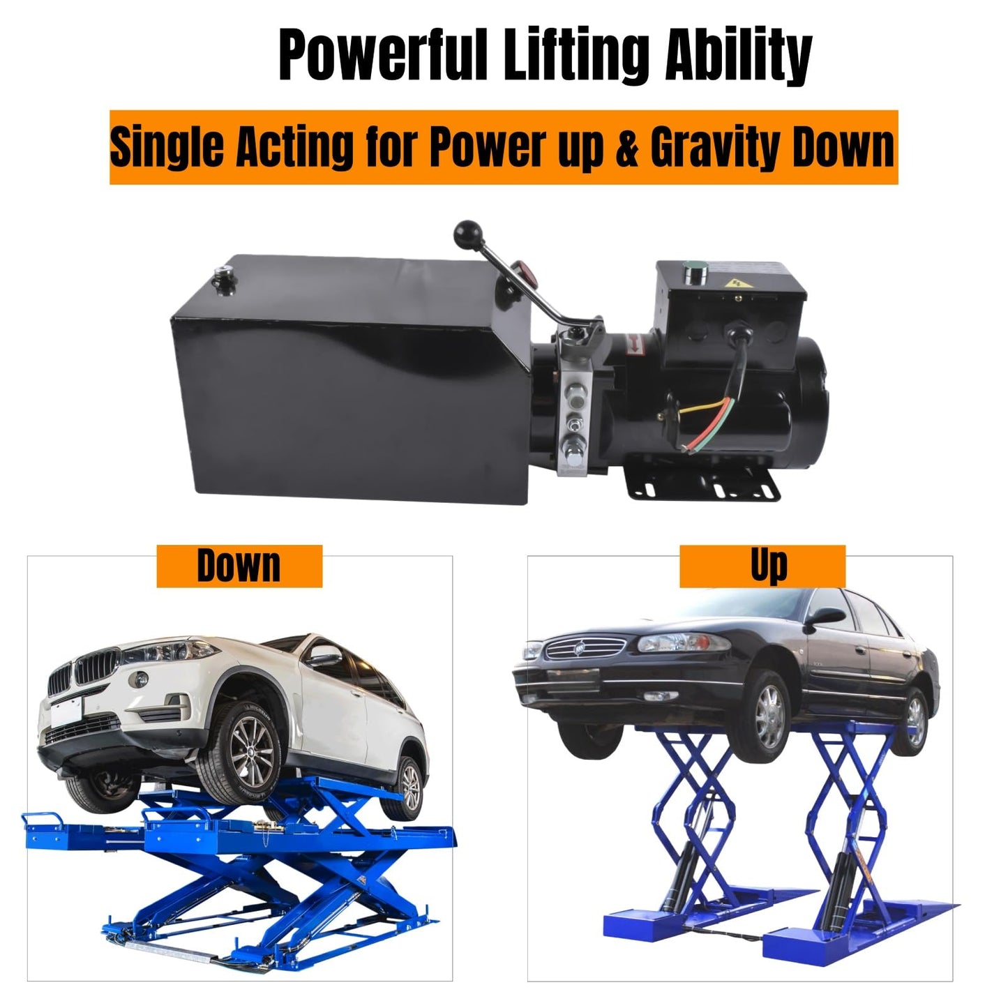 3.5 Gal/14 Quart Hydraulic Power Unit, 2.2kw 220V Single-Acting Hydraulic Pump for Car Lift, 2950 PSI Max Relief Pressure, Replacement for Dump Trailers and Lifting Platforms Mixizap
