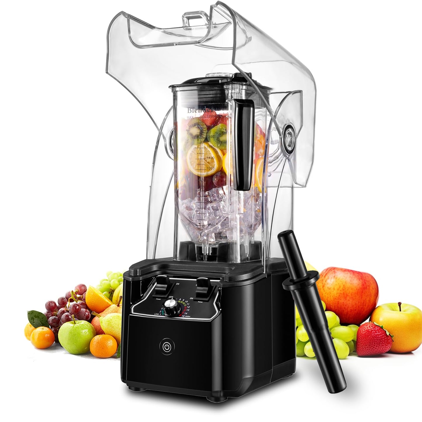 Commercial Blender for Smoothies 2200W, 80 Oz, 15 Speeds, 6-leaf Stainless Steel Blade, Heavy-Duty Commercial Blender for Smoothies, Ice Crush, Shakes, Self-Cleaning, Black