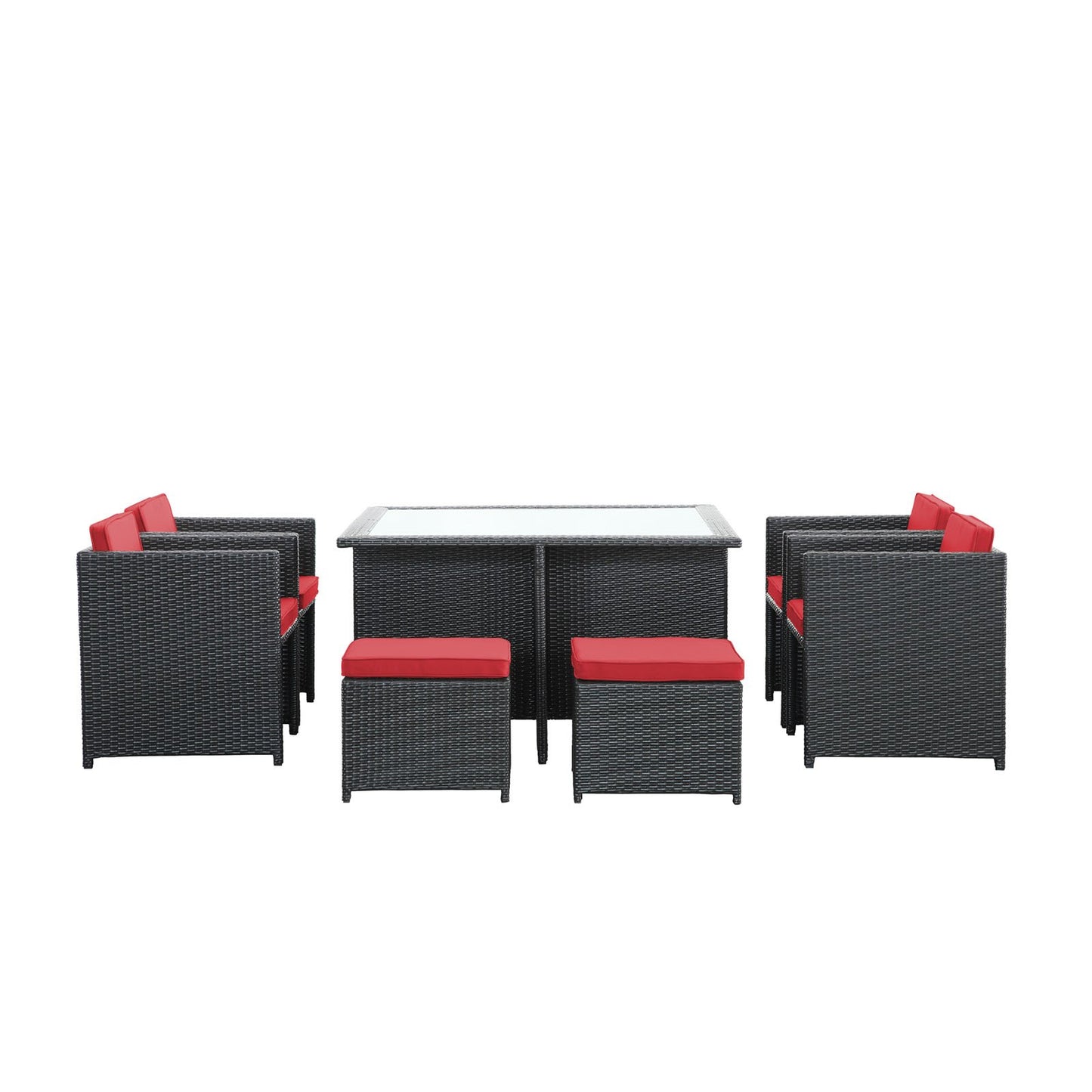 Modway Inverse Wicker Rattan 9-Piece Outdoor Patio Dining Furniture Set in Espresso Red