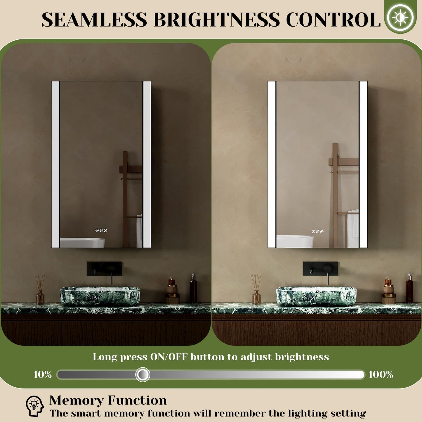 ACEMIRO 20x32 Inch Lighted Medicine Cabinet, Modern Bathroom Medicine Cabinet Mirror with Sleek Vertical LED Lights, Dimmer, Lower Outlet & USB, Smart Storage, Recessed or Surface Mount, 2 Shelves