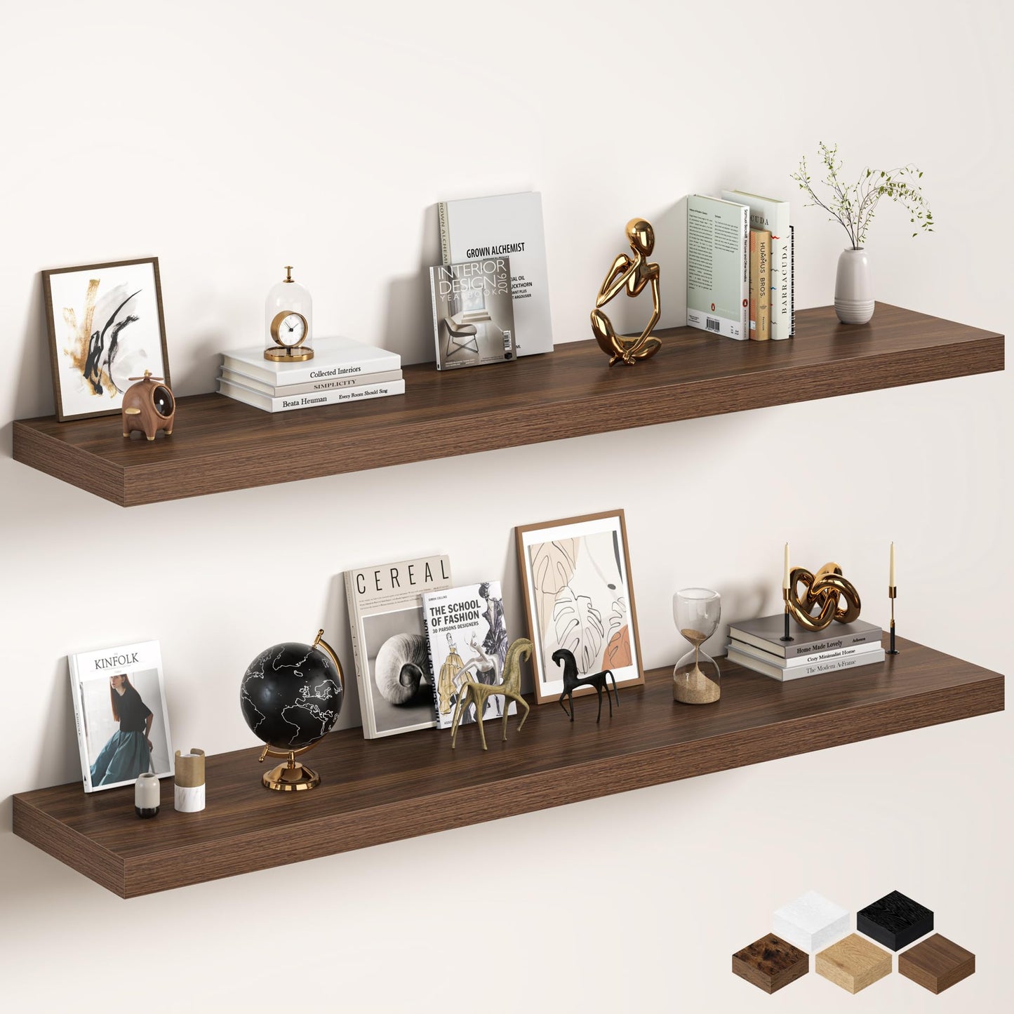 Fun Memories 72 Inch Floating Shelves, 12 Inch Deep Wall Shelf for Fireplace Mantel, Deep Storage Shelves for Home & Office, Long Floating Shelf with Invisible Bracket, Walnut, Set of 2