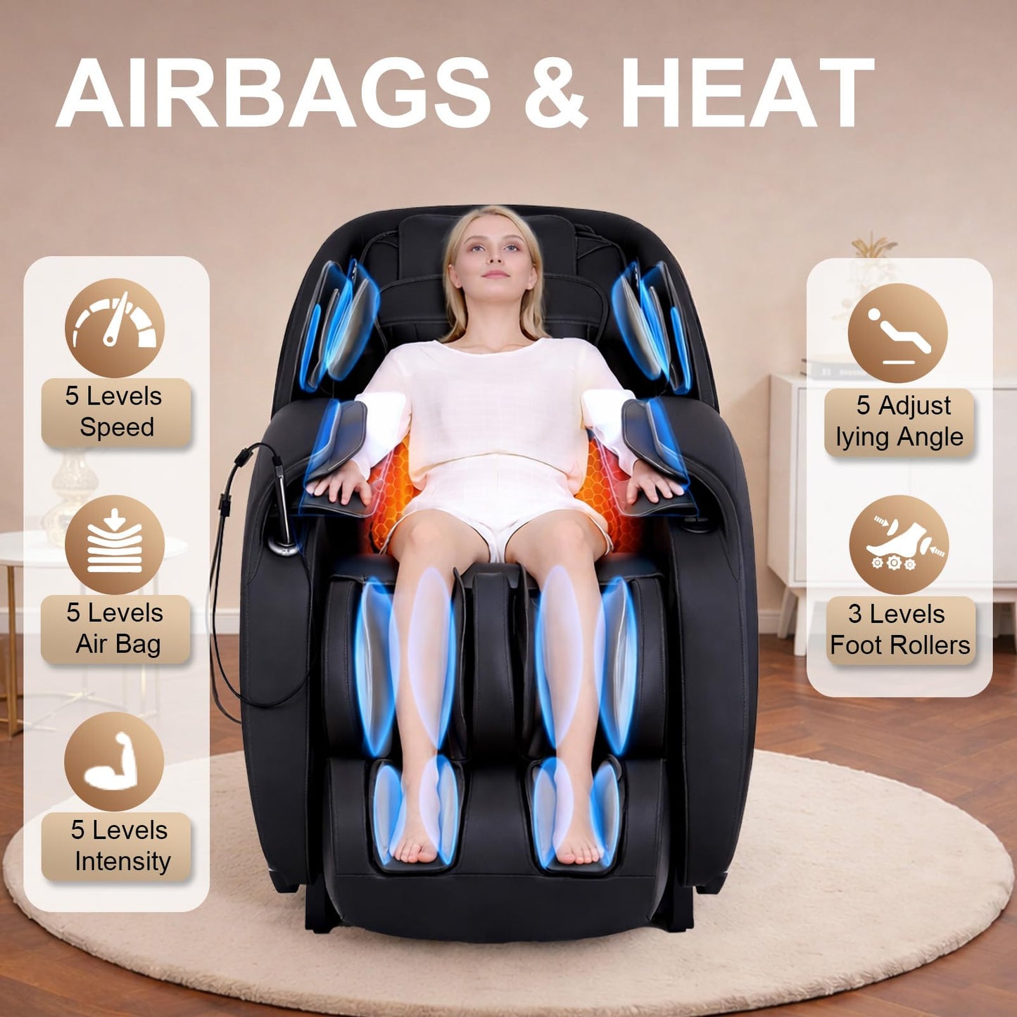 Amzyes 2026 4D Massage Chair Full Body, 17 Modes Zero Gravity Shiatsu Massage Chair with Yoga Stretch, 53.15 in SL Track, Back, Foot, Neck and Shoulder Massage, Bluetooth Speaker, Home, Black