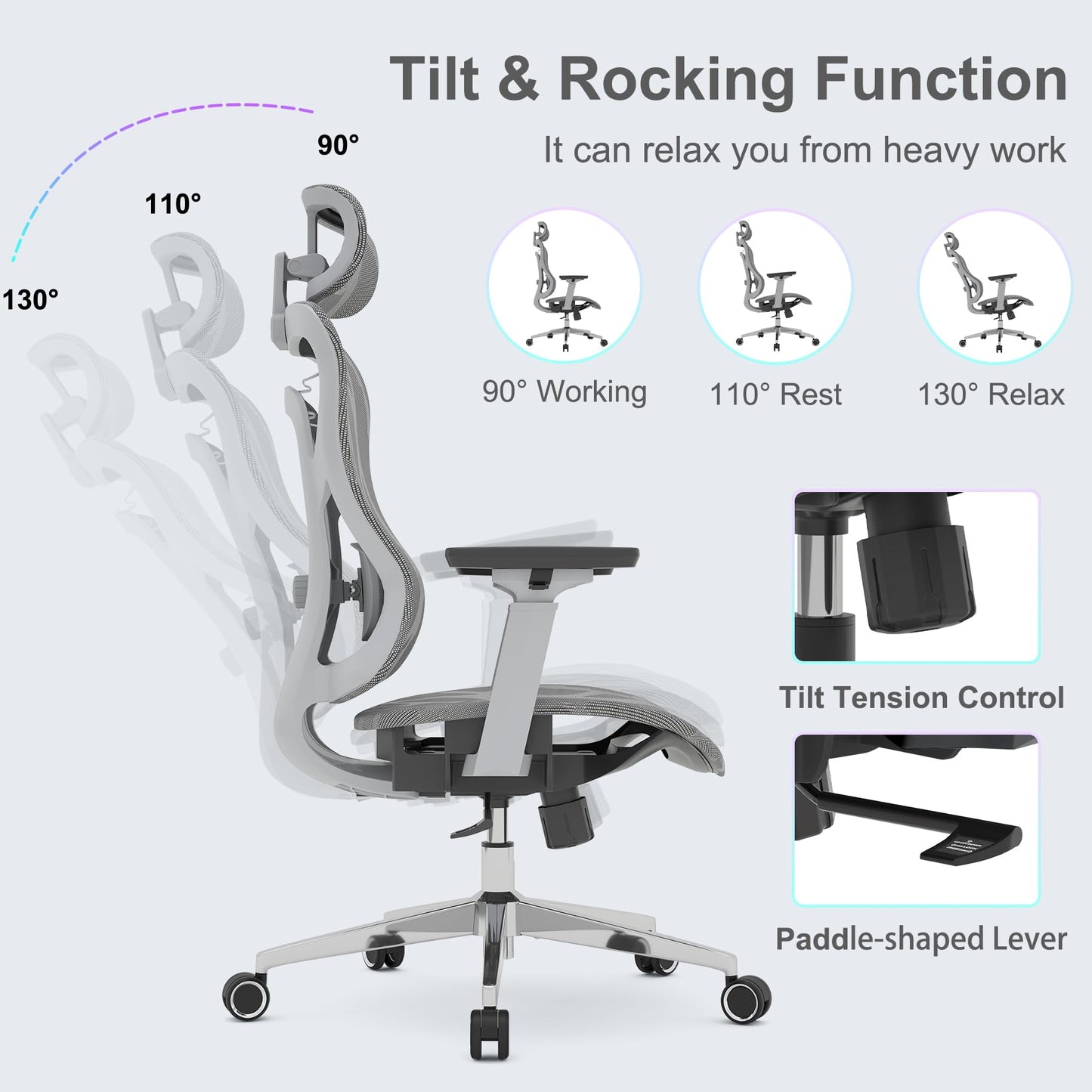 Logicfox Ergonomic Office Chair for Long Hours,High Back Mesh Chair with Adaptive Thoracic & Lumbar Support,3D Adjustable Armrests and Headrest,Designed for 8–10 Hour Workdays