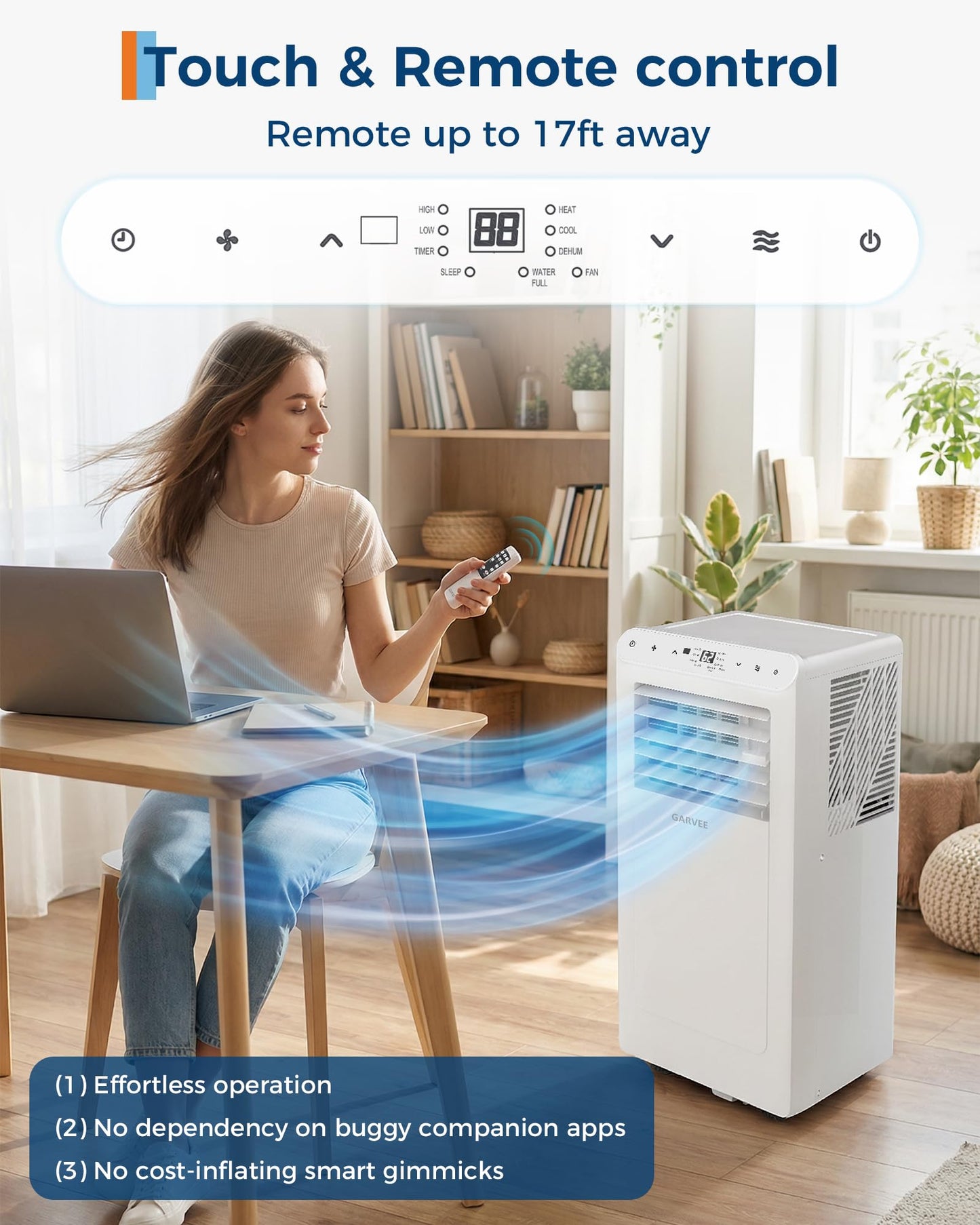 Garvee 8000 BTU Portable Air Conditioner,Up to 350 Sq.Ft. Remote Control 48dB Portable AC Unit, Dehumidifier, Fan, Sleep, 24H Timer&Installation Kit, DOE Certified, Ceer 6.2,White+White Panel