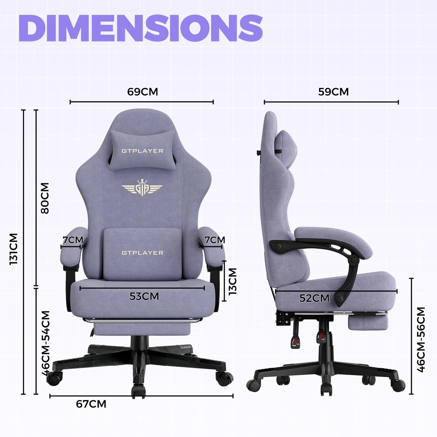 GTPLAYER Gaming Chair with Pocket Spring Cushion, High Back Ergonomic Computer Chair with Footrest for Adults Lumbar Support Swivel Game Chair for Office Gaming 350LBS, Fabric Macaron Purple