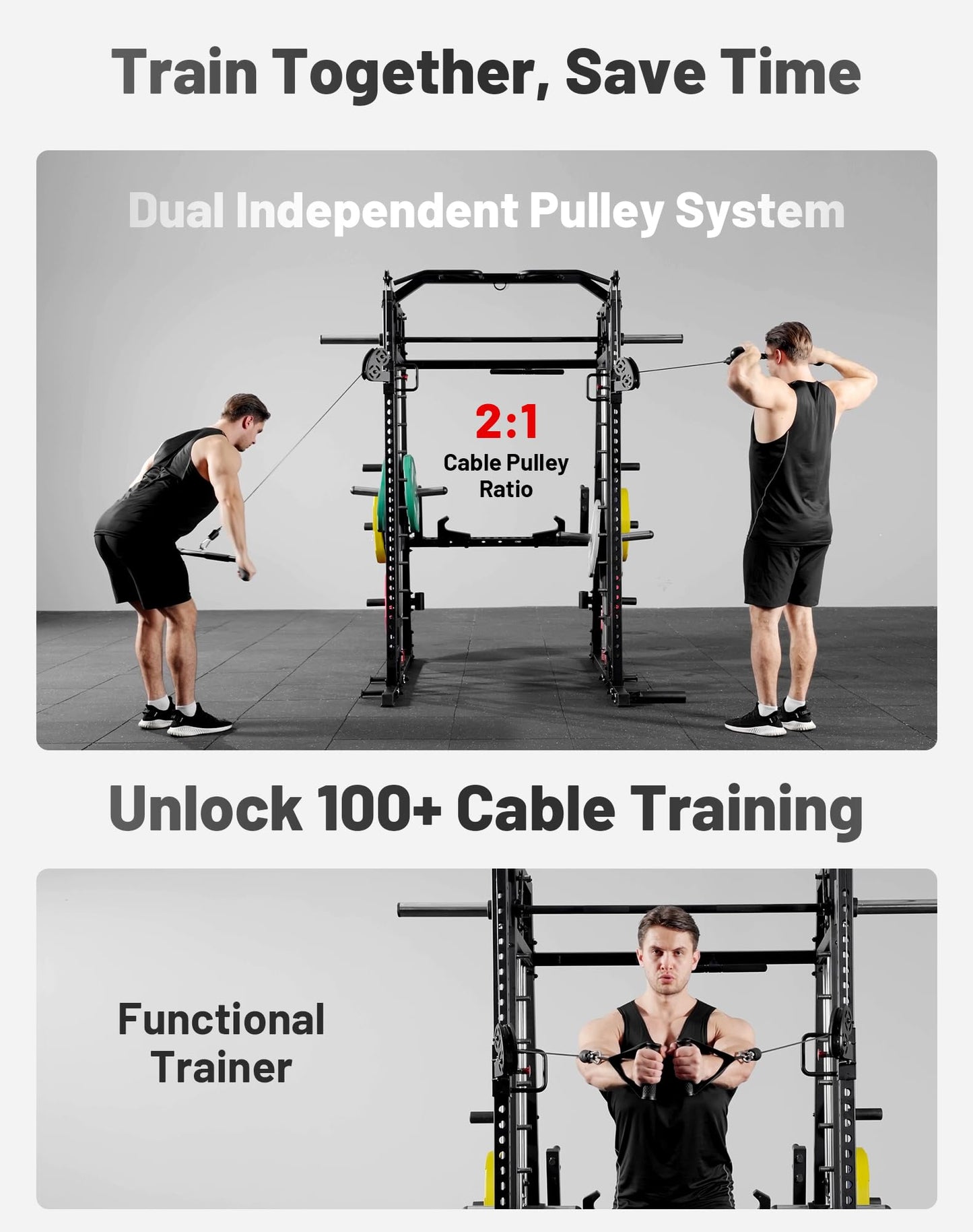 Mikolo Smith Machine, 2200lbs Squat Rack with LAT-Pull Down System & Cable Crossover Machine, Power Rack and Packages (BSL230HPHGP)
