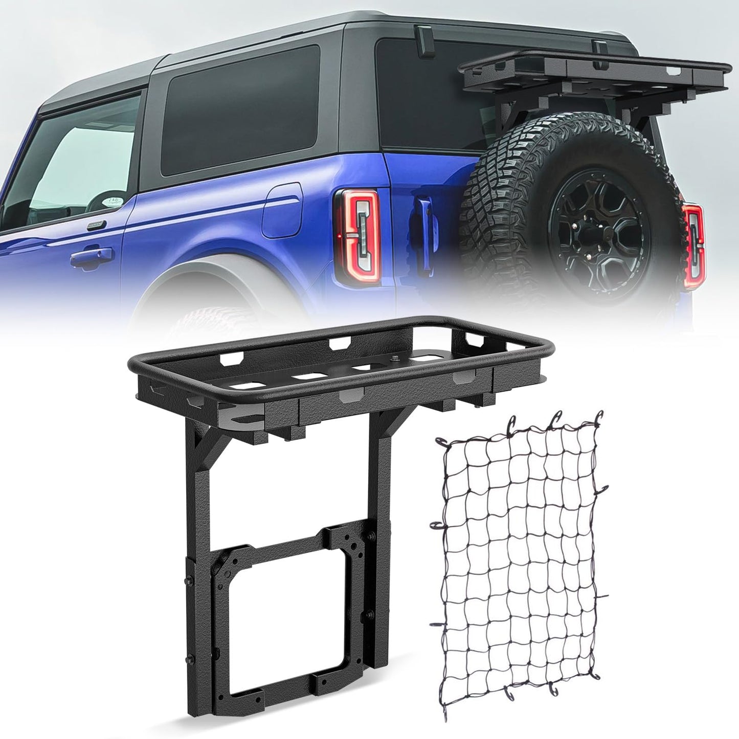 EYOUHZ for Bronco Spare Tire Cargo Rack Rear Luggage Basket on OE Tailgate Compatible with 2021-2026 Ford Bronco 2/4 Doors, Cargo Carrier Storage Back Holder Stand Exterior Shelf Tray