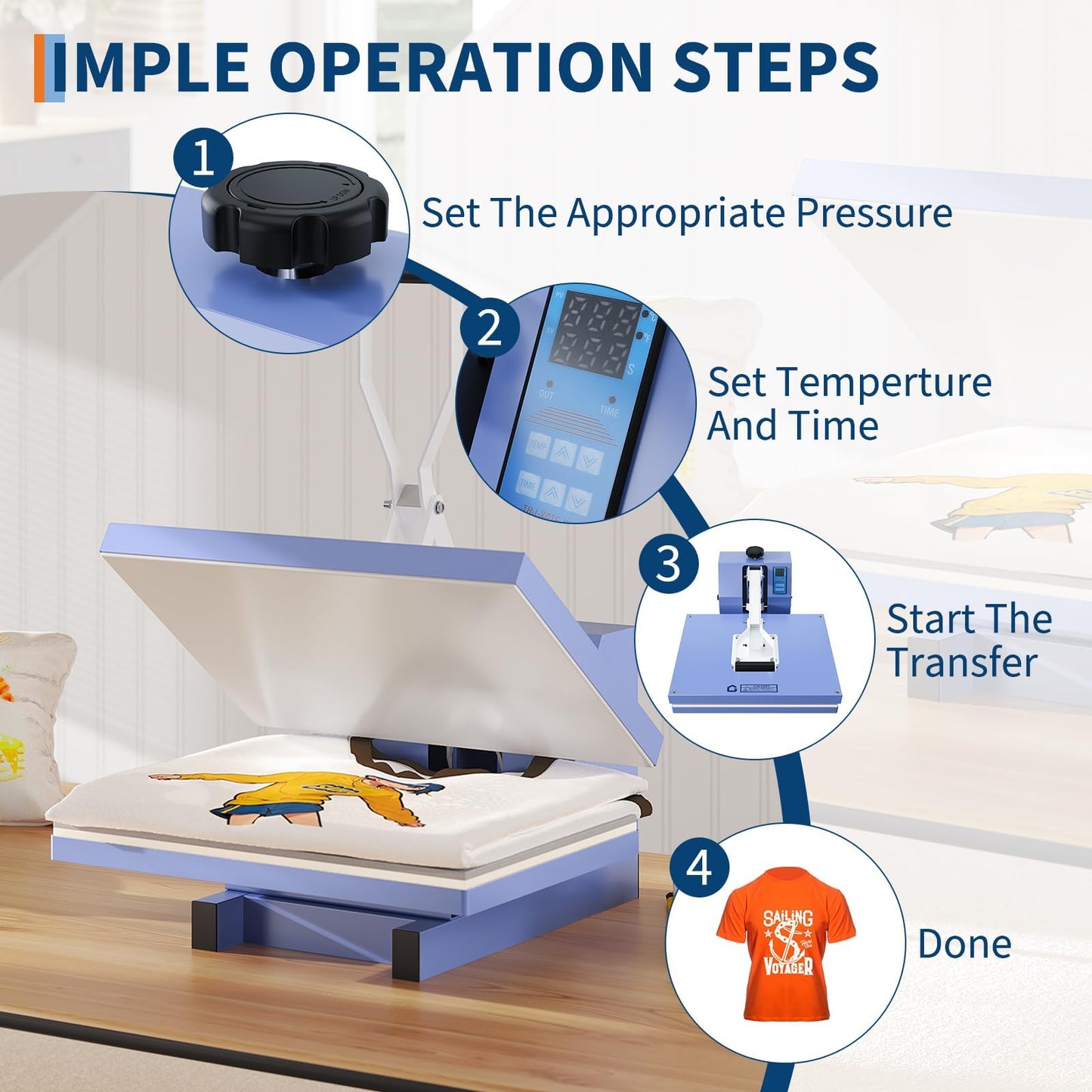 16x24 Heat Press Machine for t-Shirts, Sublimation Transfer, Fast Heating, Digital Precise Temperature Control, Adjustable Pressure, Industrial Transfer Printer for Commercial & Home Use, Baby Blue