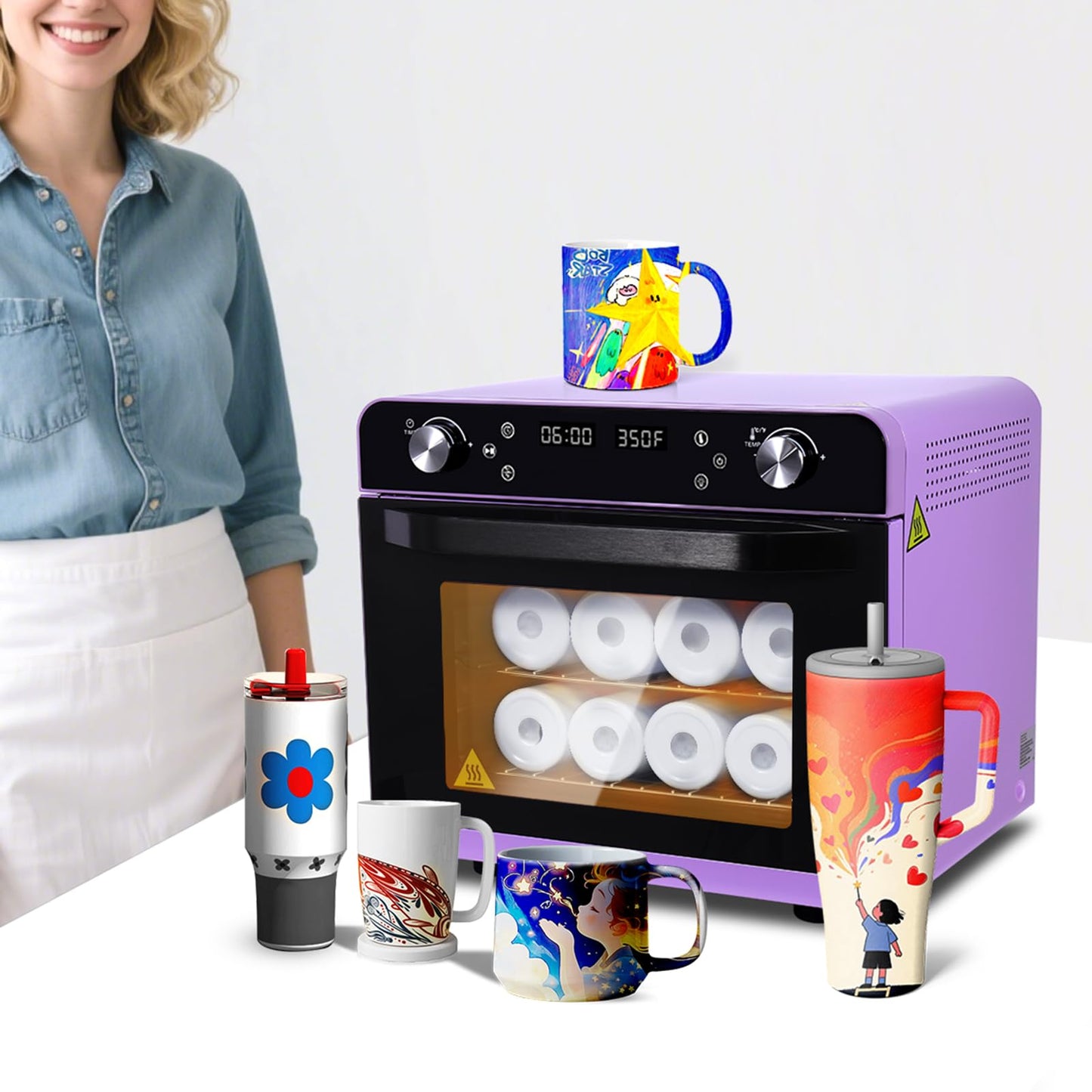 Sublimation Oven Machine with Fast Preheat & Precise Temperature,38QT/36L 120V 1800W Large Capacity for Sublimation Tumblers,Mugs,Bottles,Full Wrap Printing,Includes Gloves & Tape,Digital Touch Screen