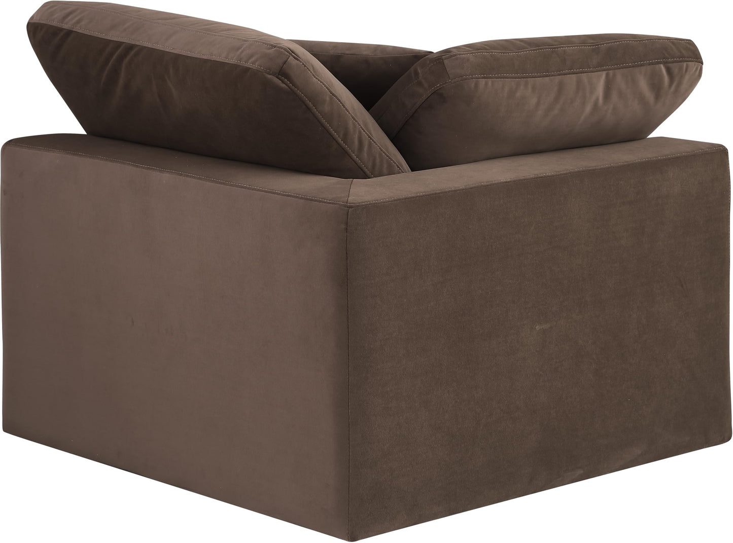 Meridian Furniture 189Brown-Corner Comfy Collection Modern | Contemporary Velvet Upholstered Corner Chair, Soft Brown Velvet, Down Feather Cushions, 40" W x 40" D x 34.5" H, Brown