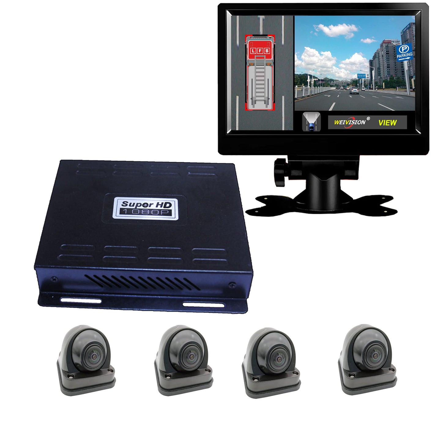 Weivision 1080P FHD 360 Degree Bird View Surround Panoramic View Car Vehicle DVR Camera System Kit for Fire Engine/Bus/School Bus/Truck/Semi-Trailer/Box Truck/RV +9inch HD Display