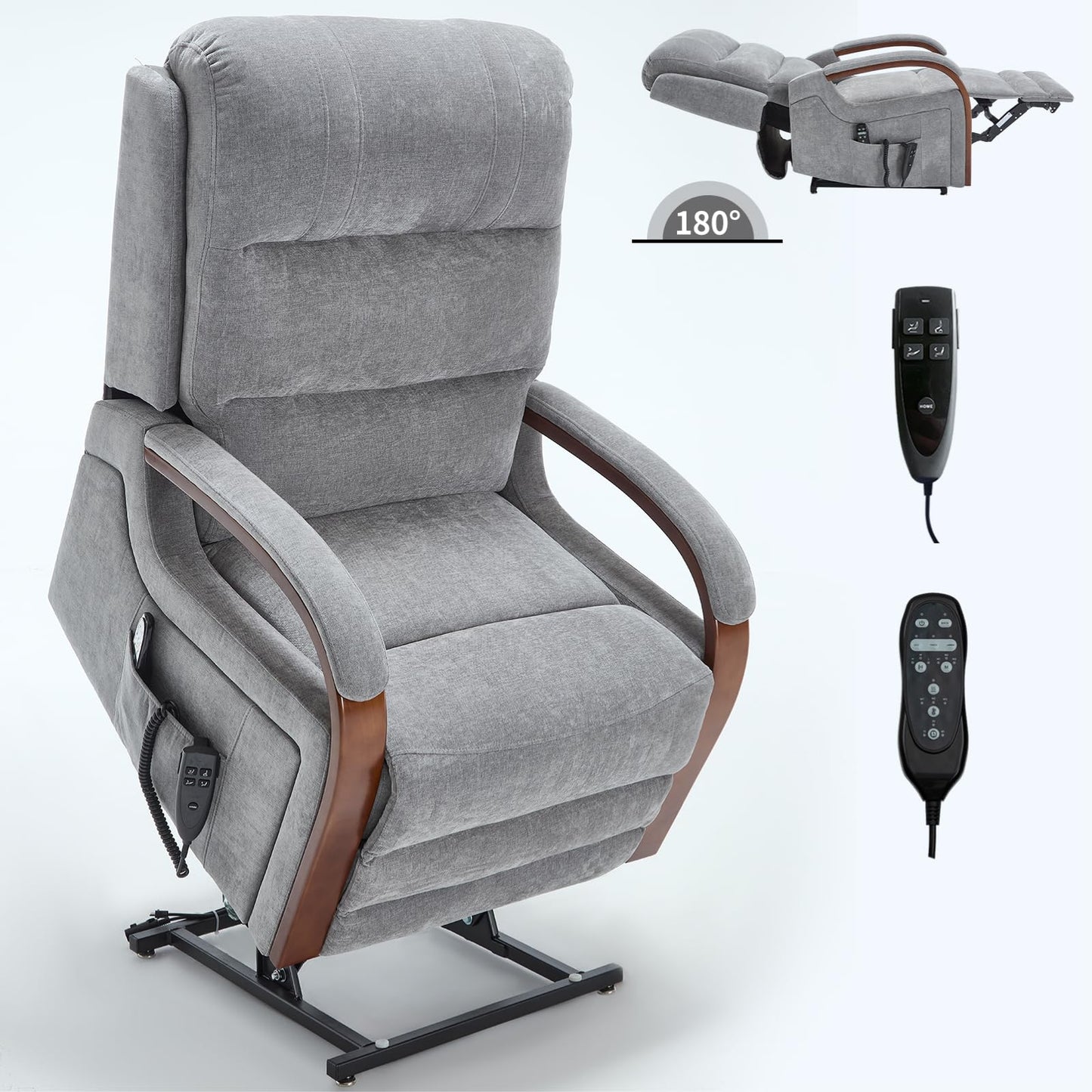 KEIKI Chenille Electric Power Lift Recliner Chair with Heat Massage, Solid Wood Armrests & Timer Function, Elderly Lazy Boy Sofa Seating for Home Theater, Infinite Position, Dual Motor, Up to 350 LBS