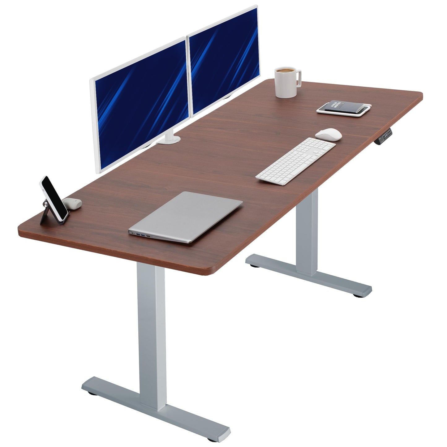 VIVO Electric 71 x 30 in Standing Desk, Memory Height Adjustment, 1B Series, Holds 220 lbs, Dark Walnut Top Gray Frame, DESK-KIT-1G7D