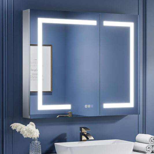 ExBrite LED Lighted Bathroom Medicine Cabinet with Mirror, 36 x 30 Inch,Recessed or Surface Mount,Anti-Fog, Stepless Dimming,Color Temperature Change,Built-in 6000K Sensor Light,Storage Shelves