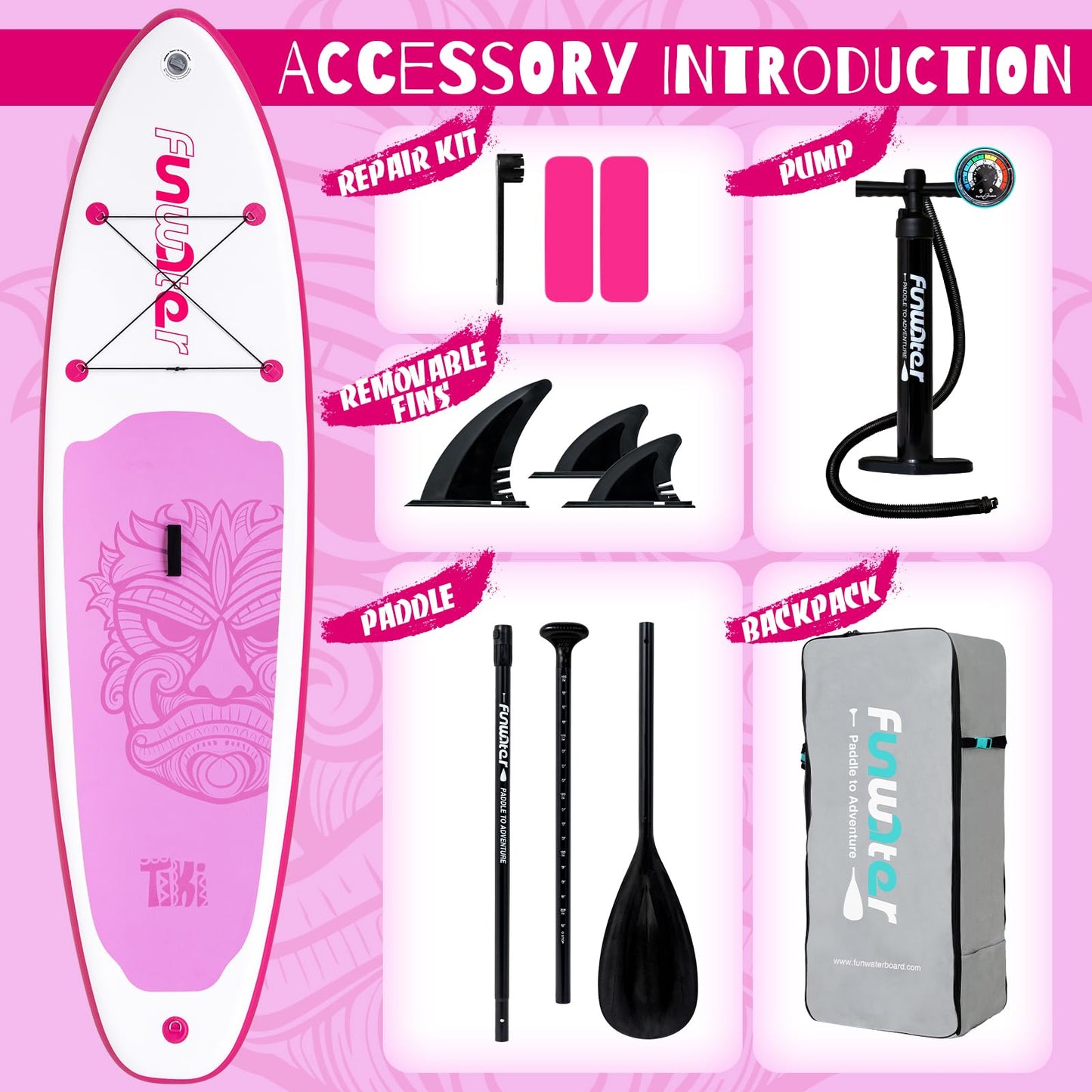 FunWater 10'6×33"×6" Inflatable Stand Up Paddle Board with Premium SUP Paddleboard Accessories,Adults & Youth for All Skill Levels, Included with Board, Paddle, Pump, Three Fins, Backpack