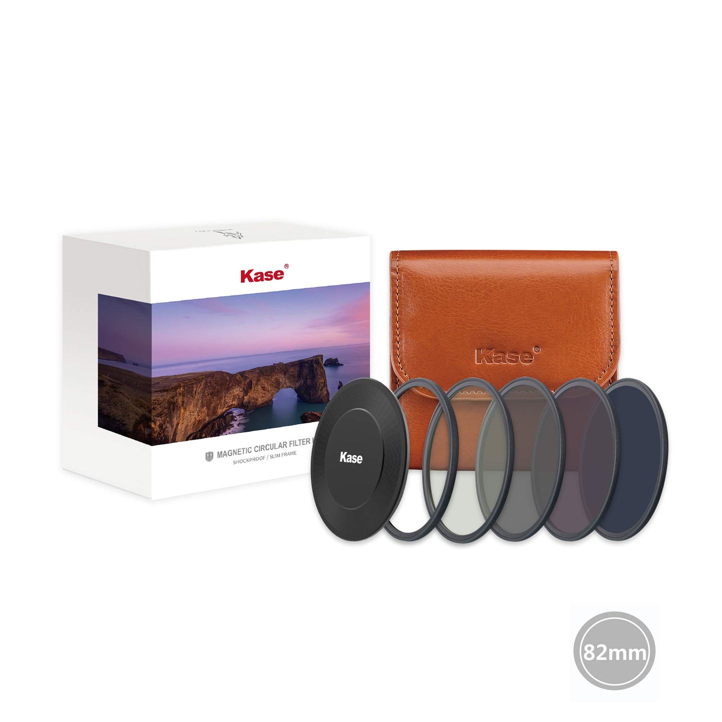 Kase Wolverine 82mm Pro ND Kit II Magnetic Shockproof Tempered Optical Glass Filter Includes Magnetic CPL ND8 ND64 ND1000 Lens Cap & Case 82