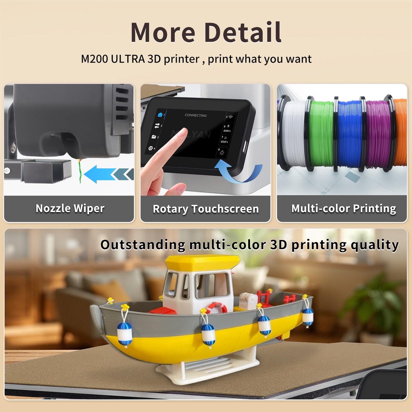 MALYAN M200 Ultra Mini 3D Printer, Max 600mm/s High Speed Printing for Kid and Beginner, Full-Auto Leveling & Smart Vibration Compensation with Camera for Monitoring, Print Size 180x180x180mm