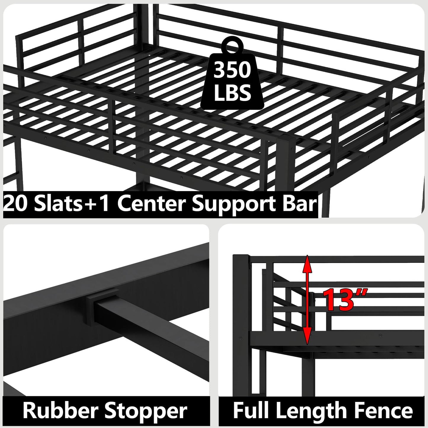 Bellemave Heavy Duty Loft Bed Frame with 2 Build in Ladder and Full Length Guardrail, Easy Assemble Loft Bed Queen Size, Noise Free Design, No Box Spring Needed, Black