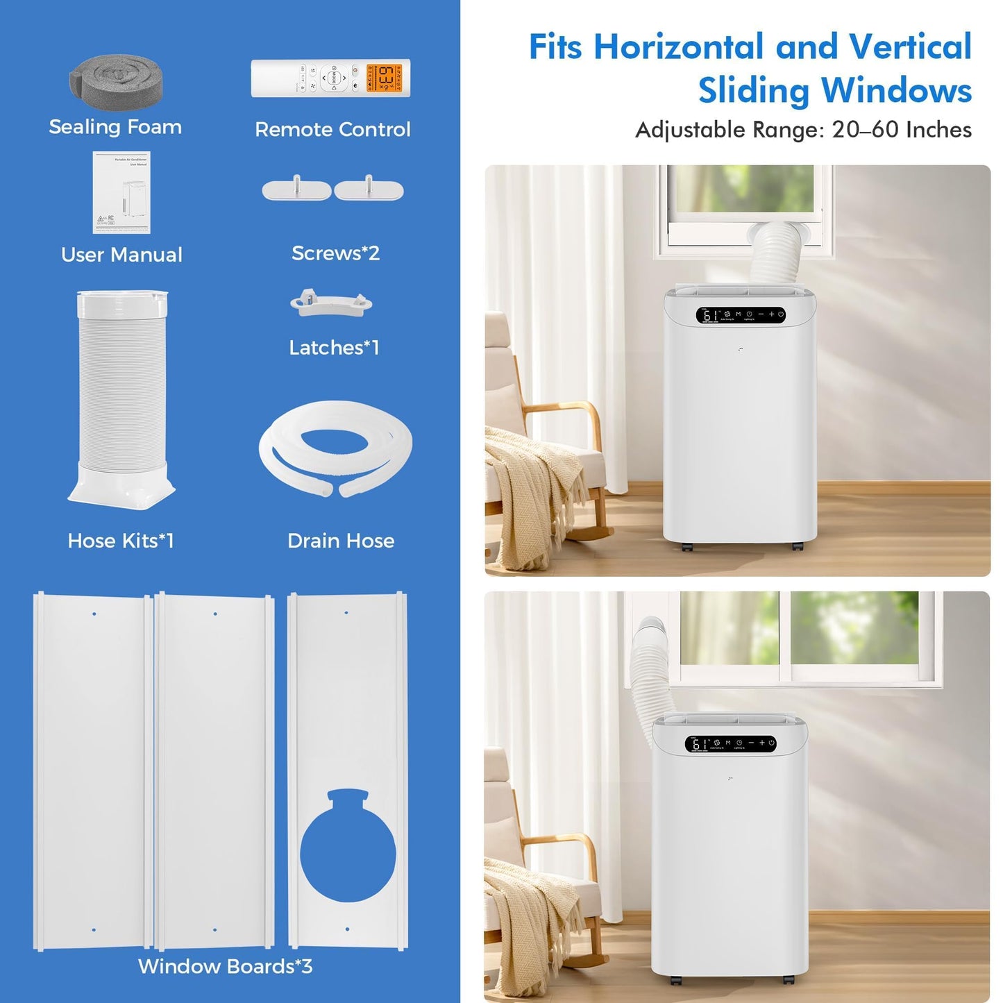 14000 BTU Portable Air Conditioners, Cools Up to 700 Sq.Ft, AC Unit with Cooling, Fan, Dehumidifier, Sleep Mode, Remote Control&Installation Kit, Portable AC for Large Rooms